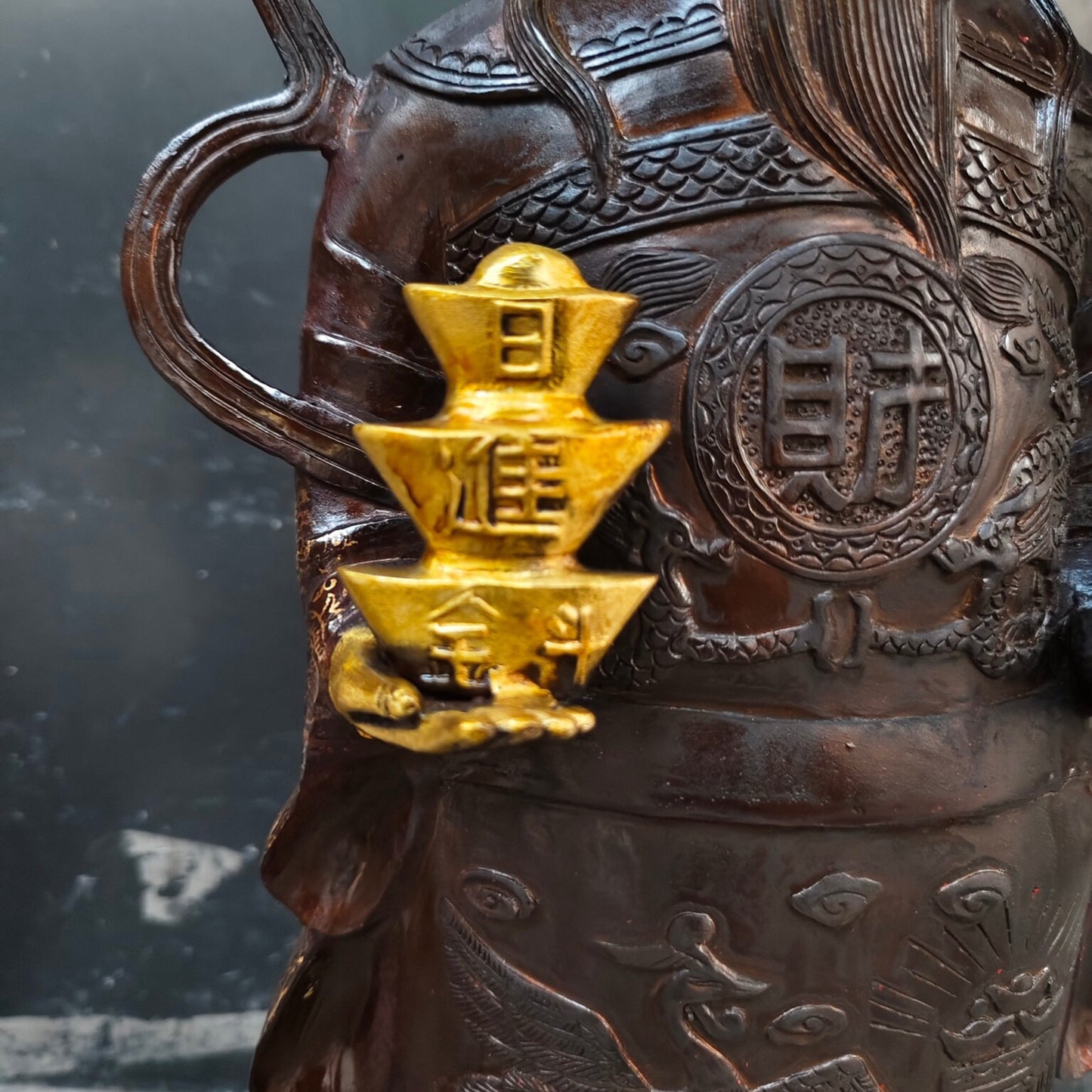Chinese Antique Pure Copper God of Wealth Standing Statue
