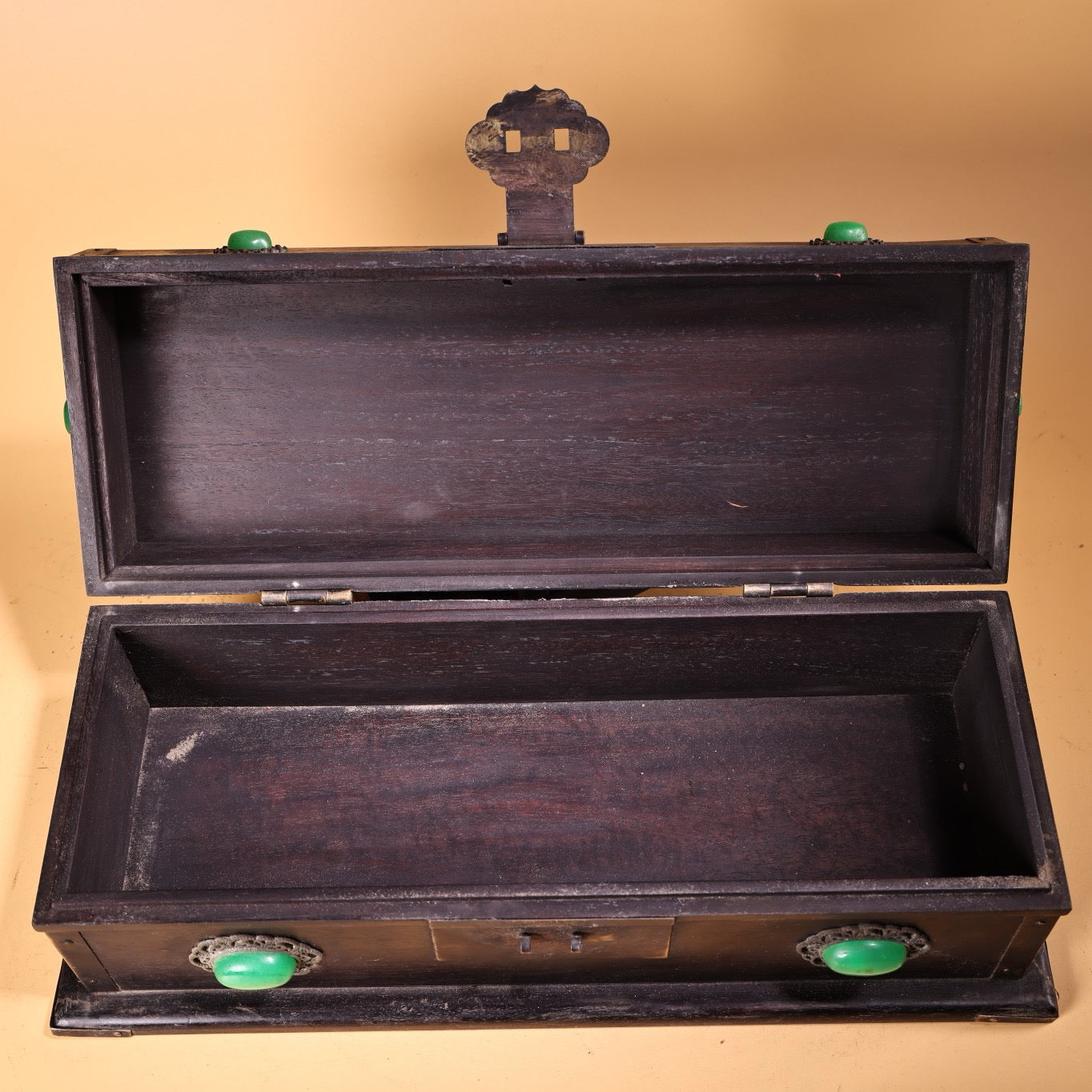 Chinese Antique Old Black Sandalwood High Relief Carved Old Jade Box