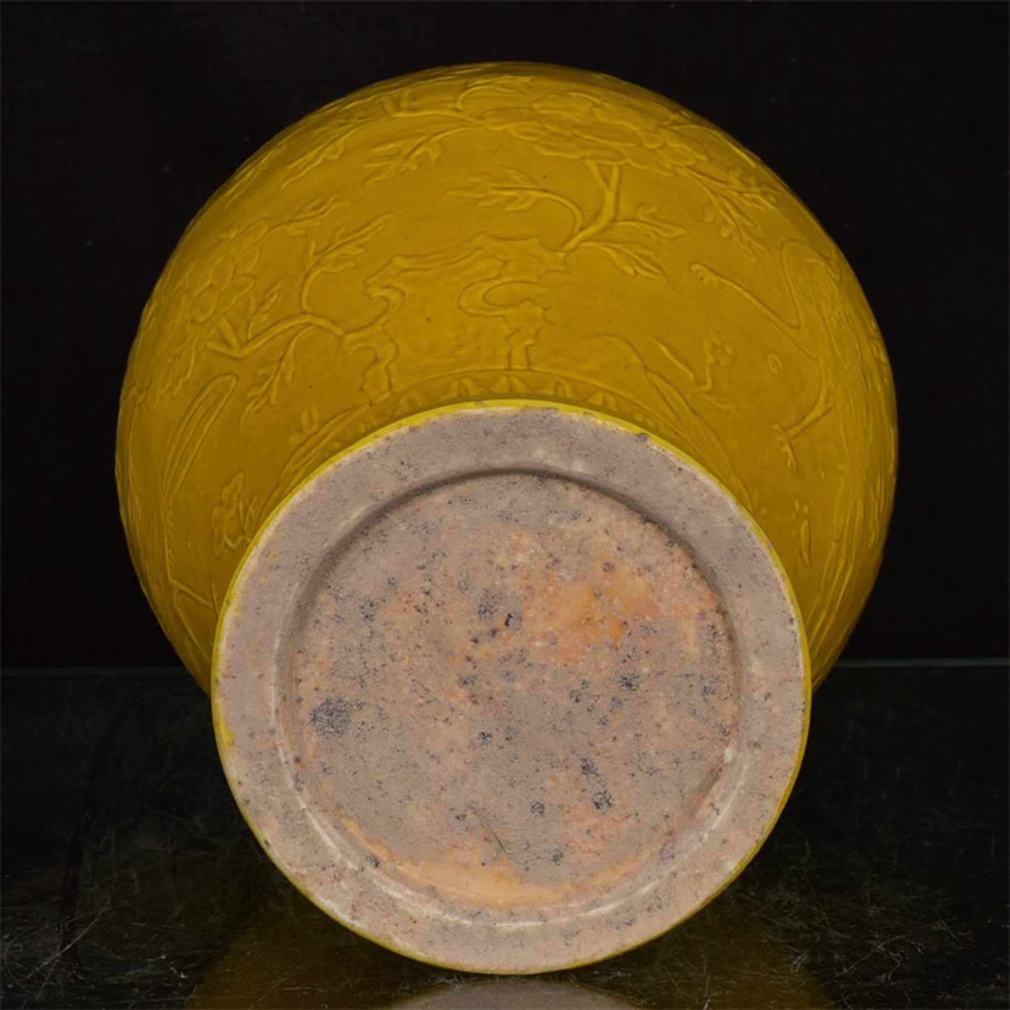Chinese antique yellow glazed flower and bird patterned plum vase