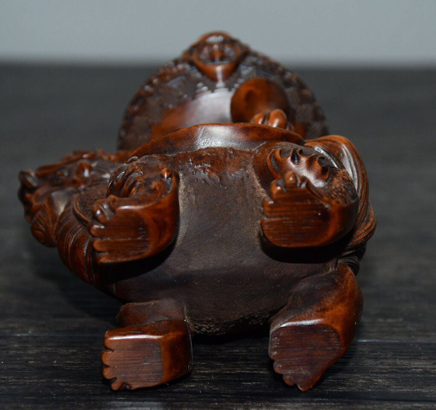 Chinese antique small leaf boxwood dragon turtle incense burner ornament