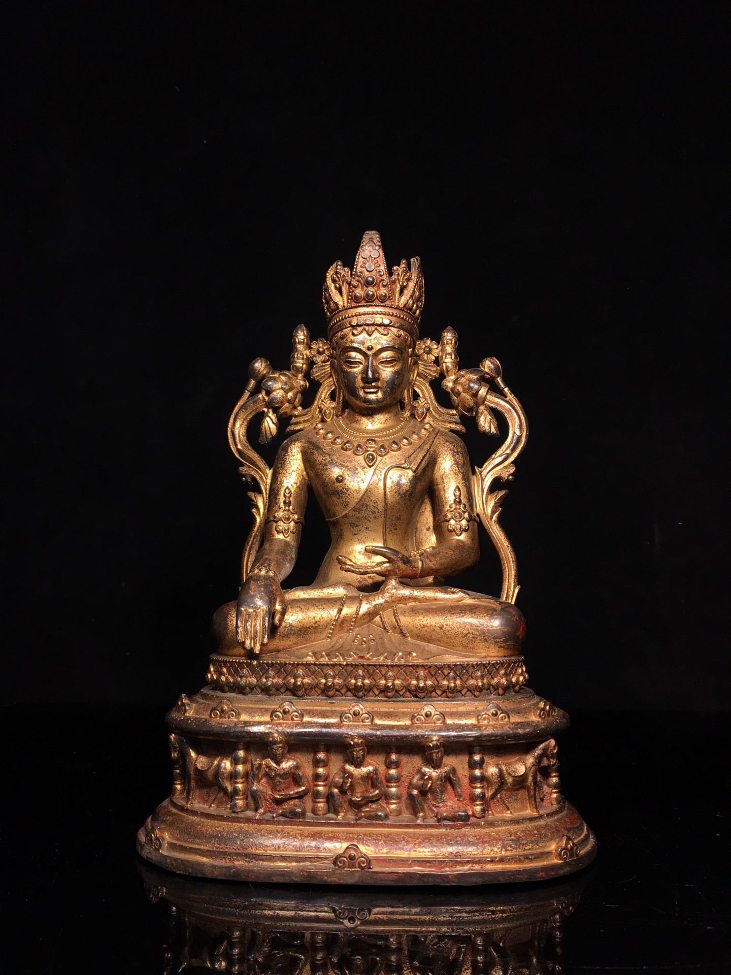 Chinese antique pure copper pentagonal Buddha statue