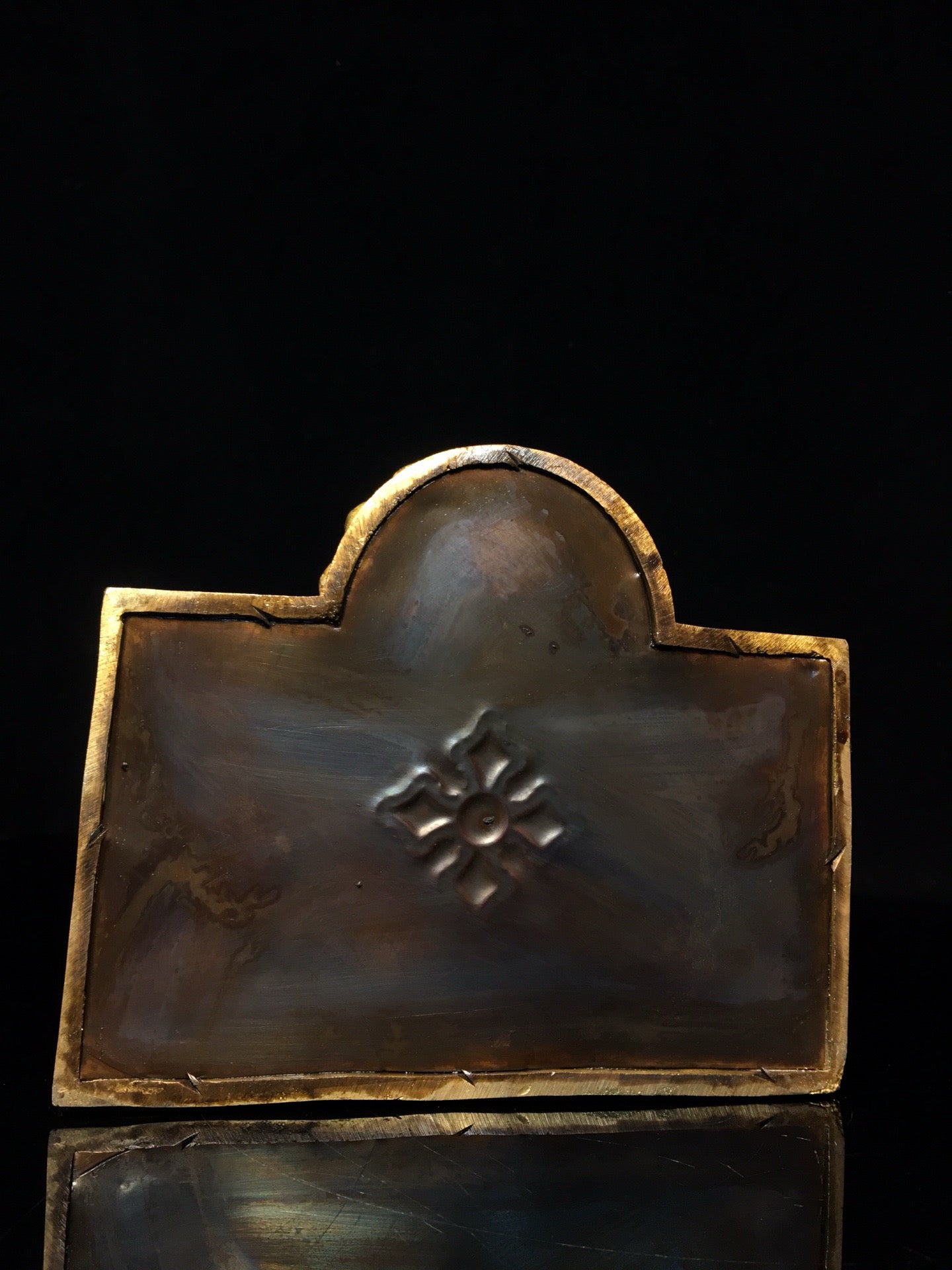 Chinese antique bronze gilded painted face with a strong Buddha statue (small size)