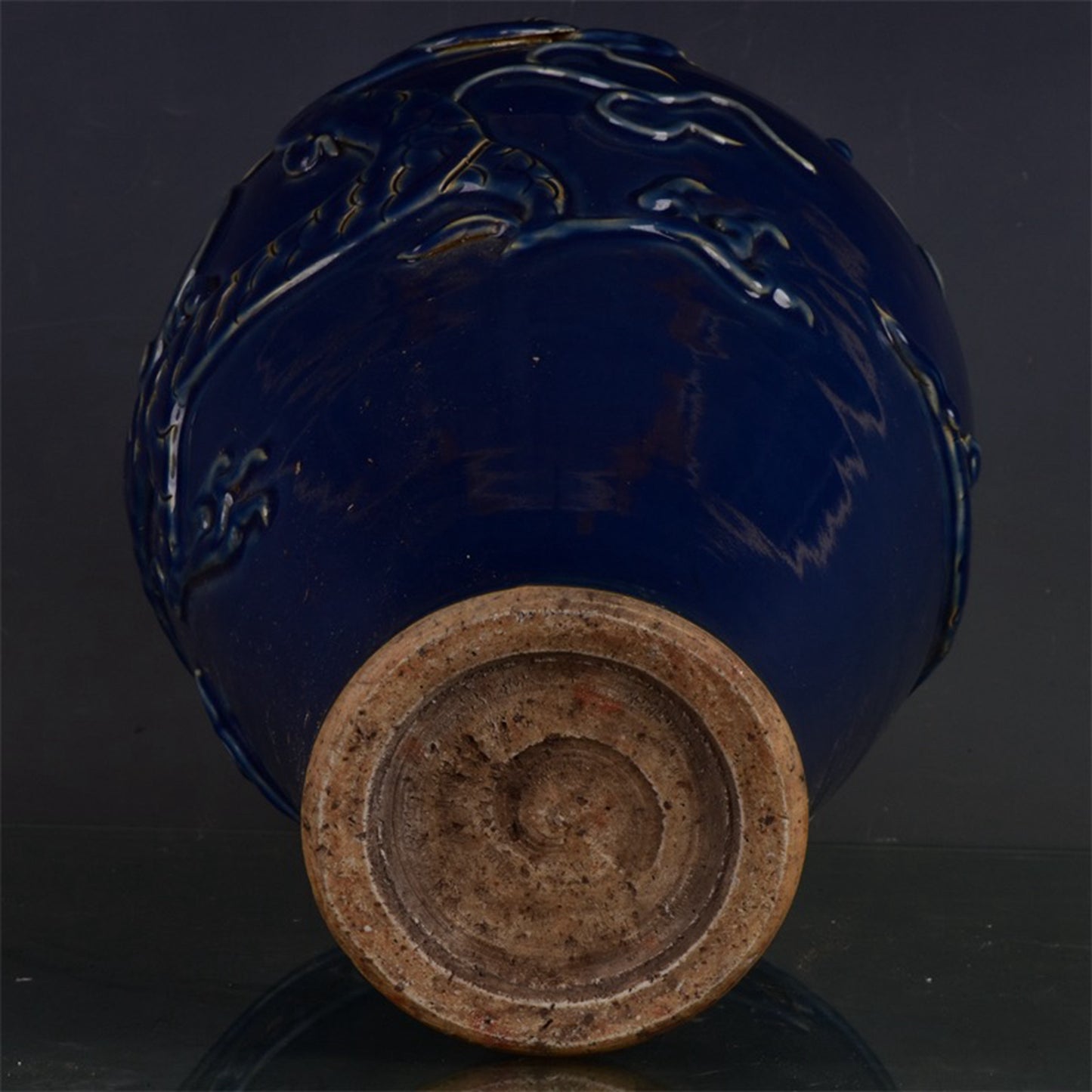 Chinese antique Ji blue relief dragon patterned plum vase