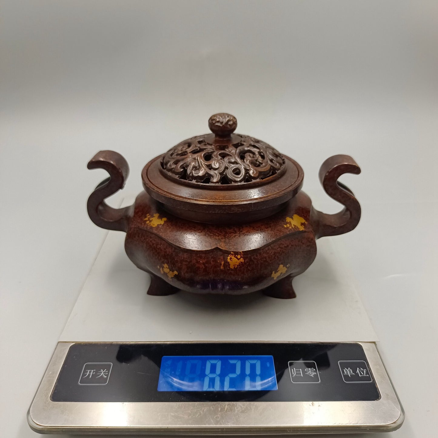 Chinese antique Ruyi ear flower covered copper incense burner