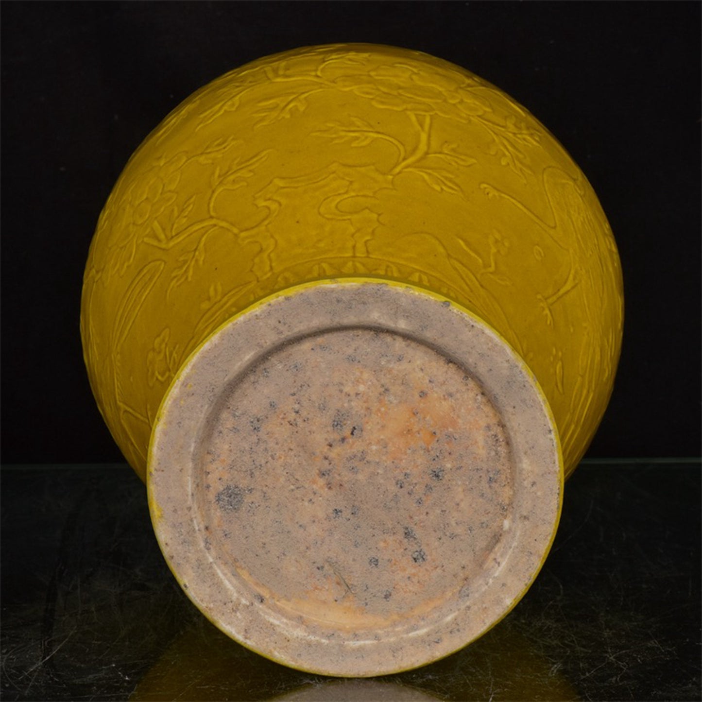 Chinese antique yellow glazed plum vase with flower and bird patterns