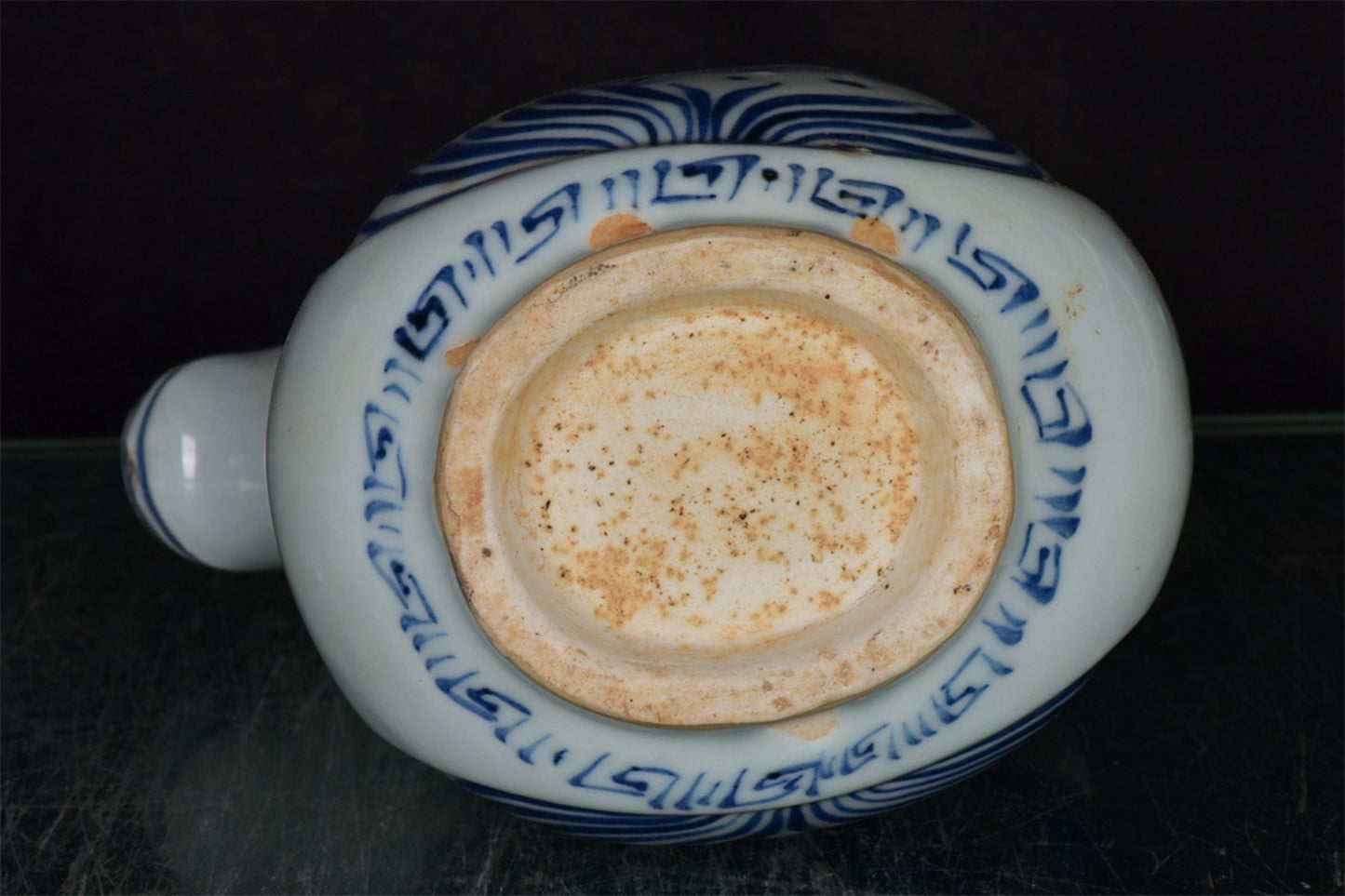 Chinese Antique Blue and White Fish and Algae Pattern Bull Head Pot