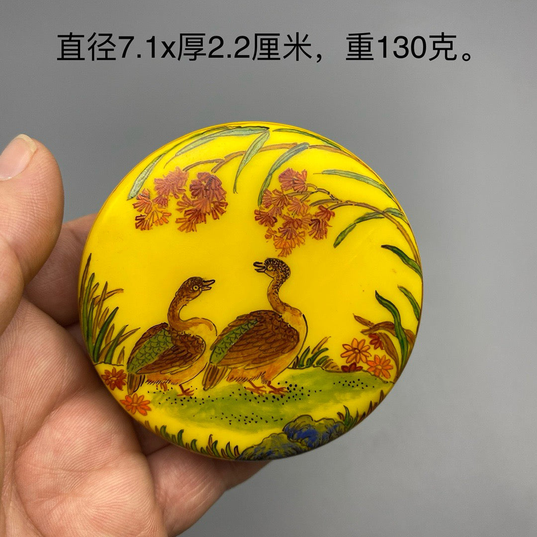 Chinese antique glass handmade painting with Lu Yan ink cartridge