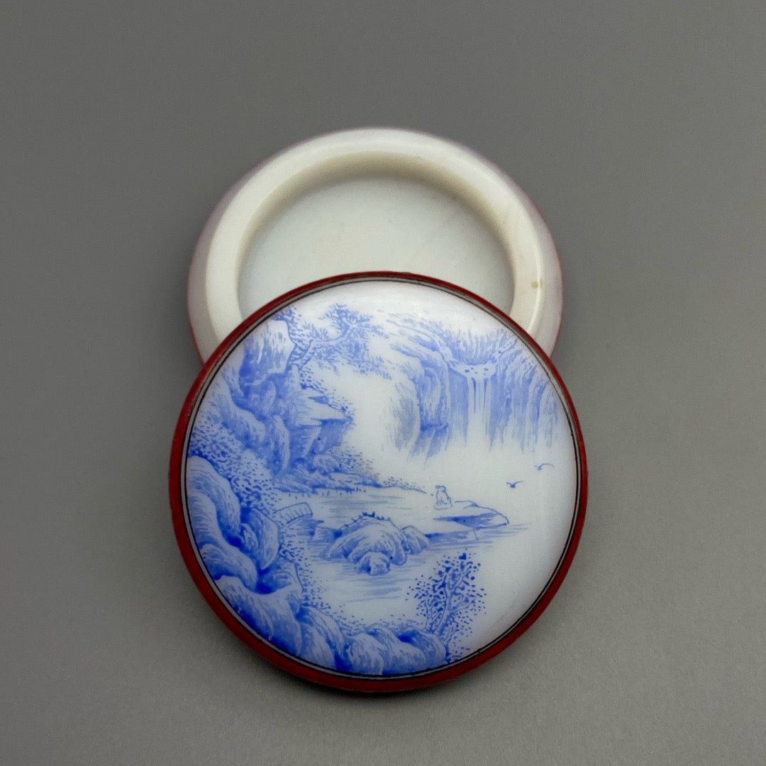 Chinese antique glass handmade painting with blue and white ink cartridges for viewing waterfalls