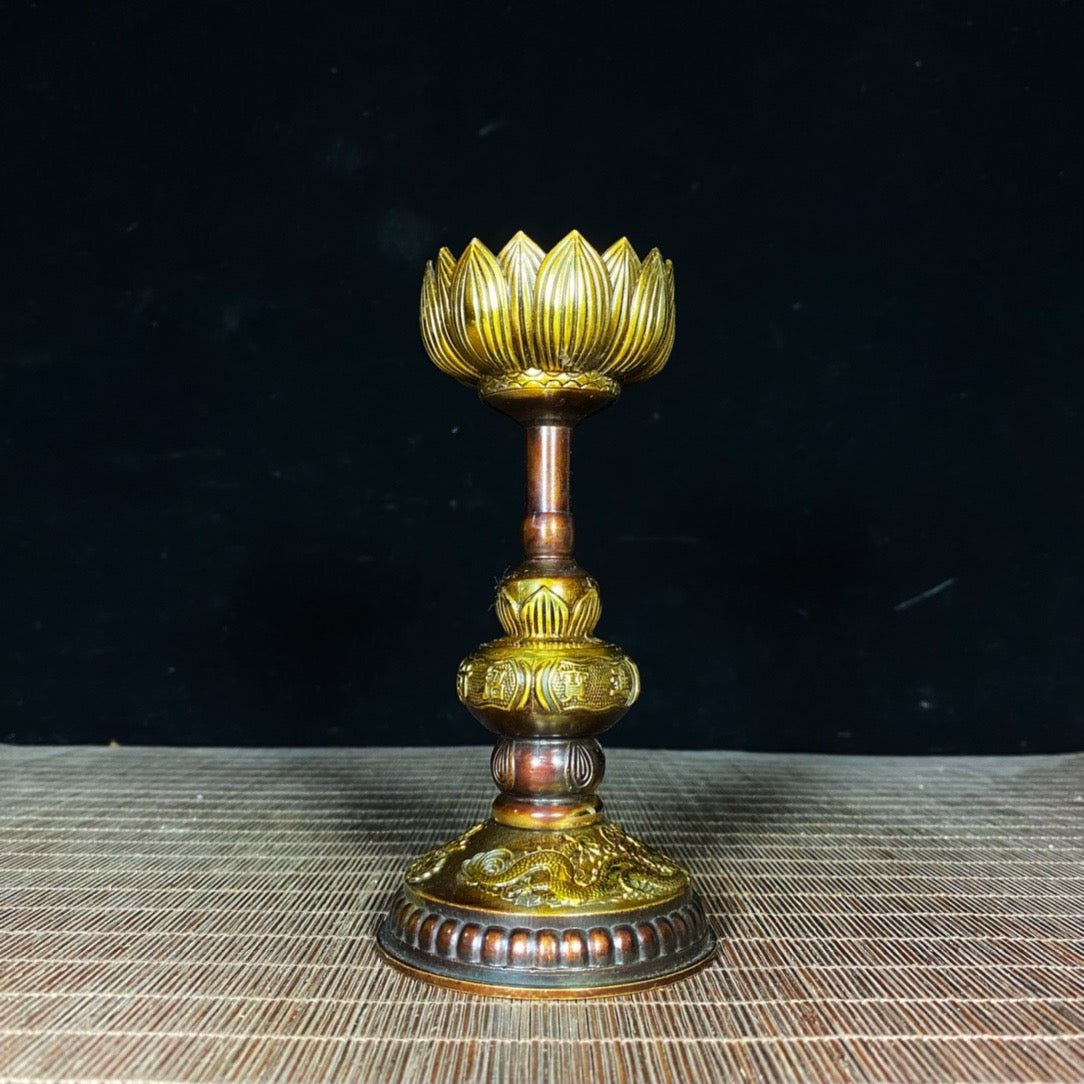 A pair of pure copper lotus wax platforms for attracting wealth and treasures