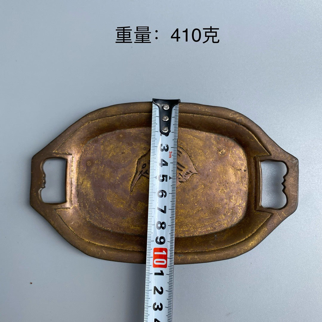 Chinese antique pure copper chicken inkstone pond