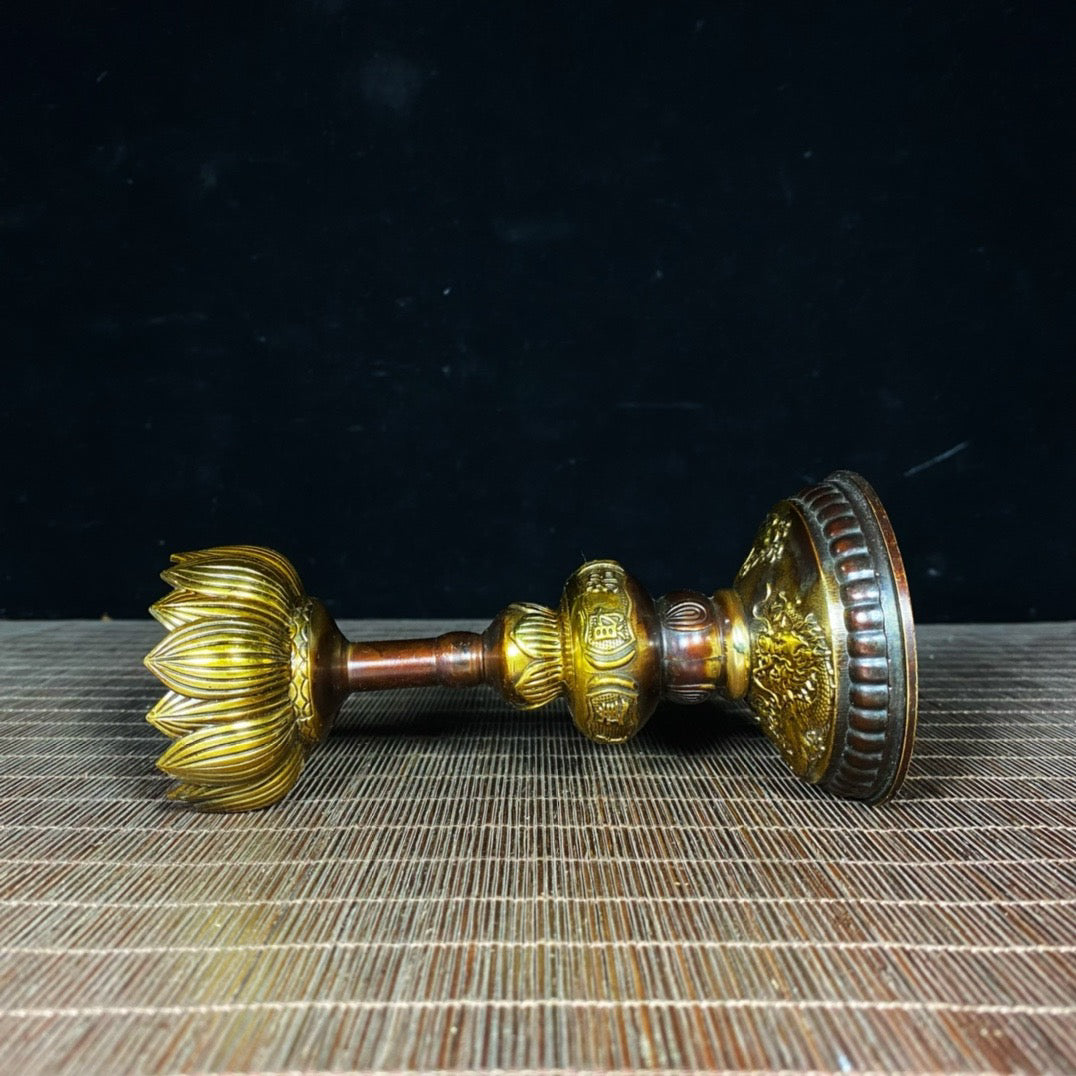 A pair of pure copper lotus wax platforms for attracting wealth and treasures