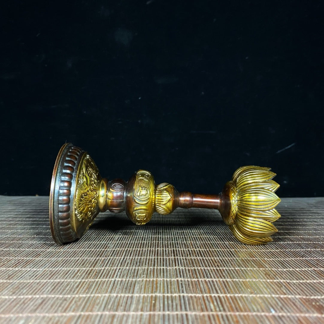 A pair of pure copper lotus wax platforms for attracting wealth and treasures