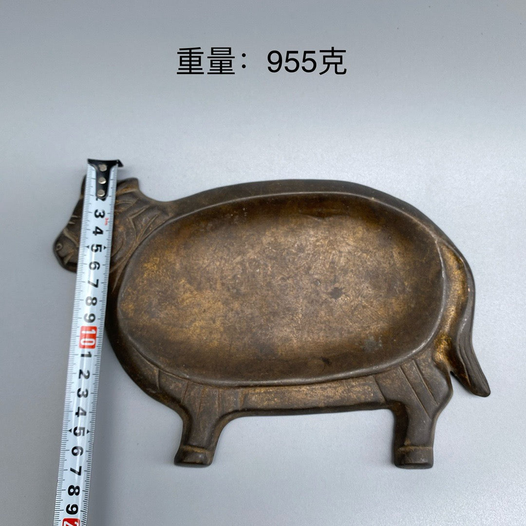 Chinese antique pure copper ox inkstone pool