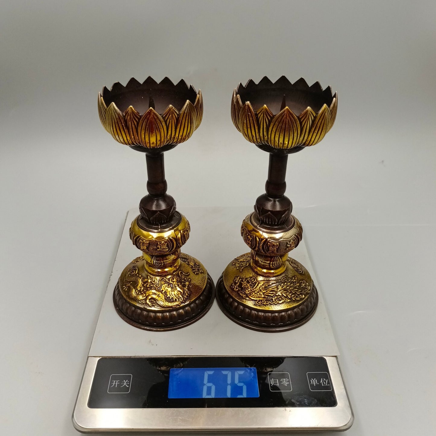 Chinese Antiques Bring Wealth and Treasures, Dragon and Phoenix Auspicious Bronze Wax Terrace