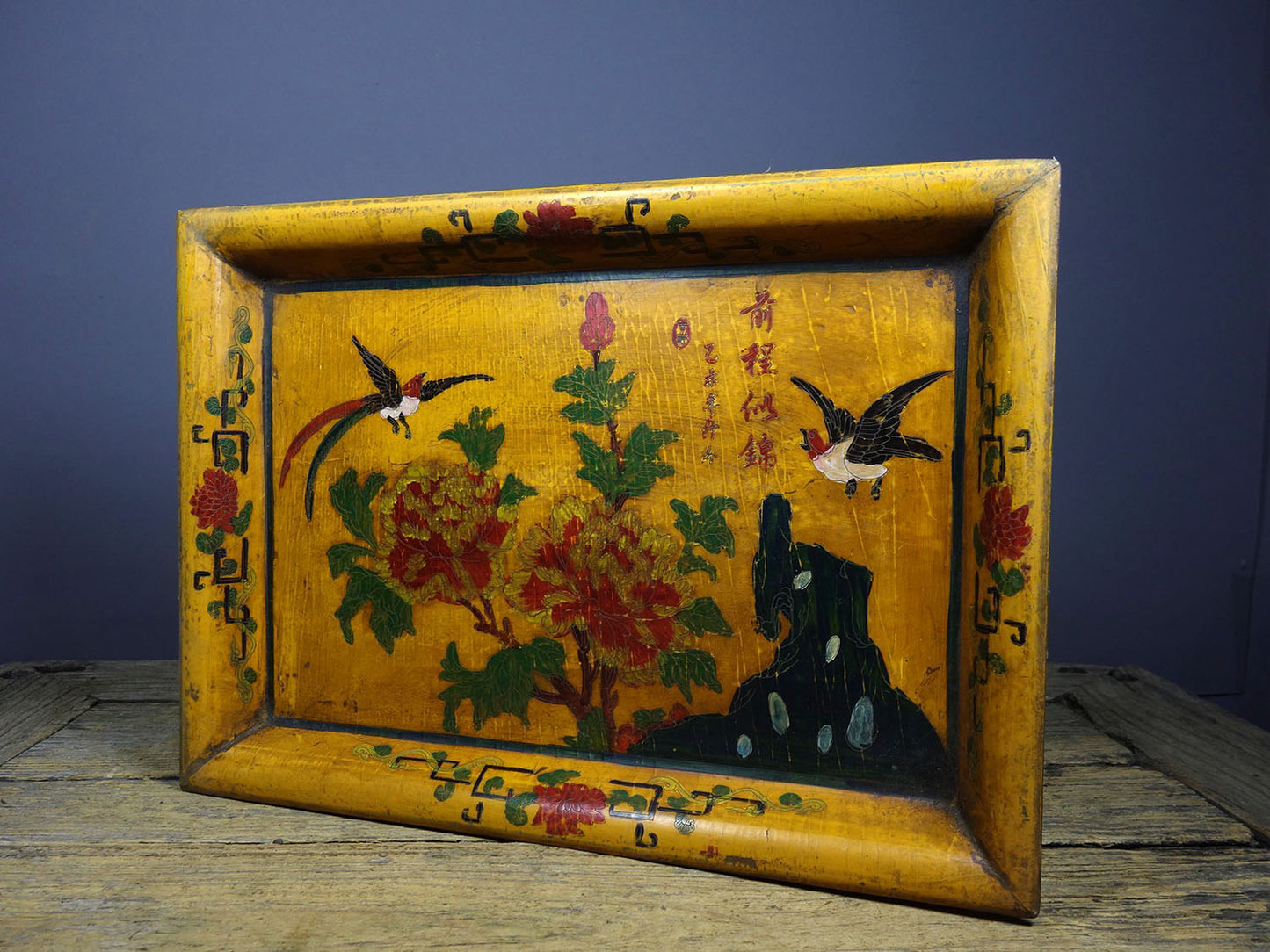 Wooden lacquerware painted plates and tea plates