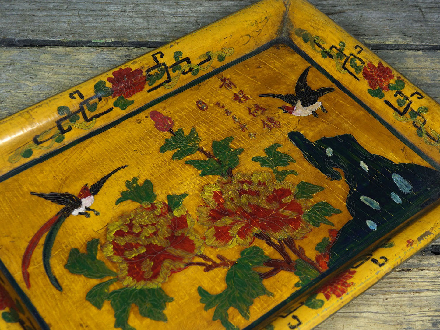 Wooden lacquerware painted plates and tea plates