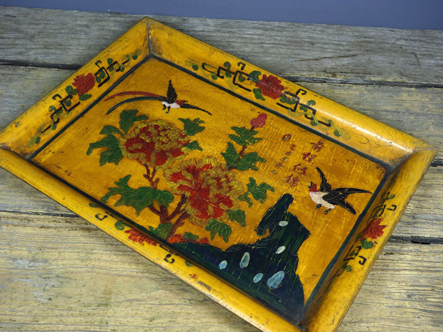 Wooden lacquerware painted plates and tea plates