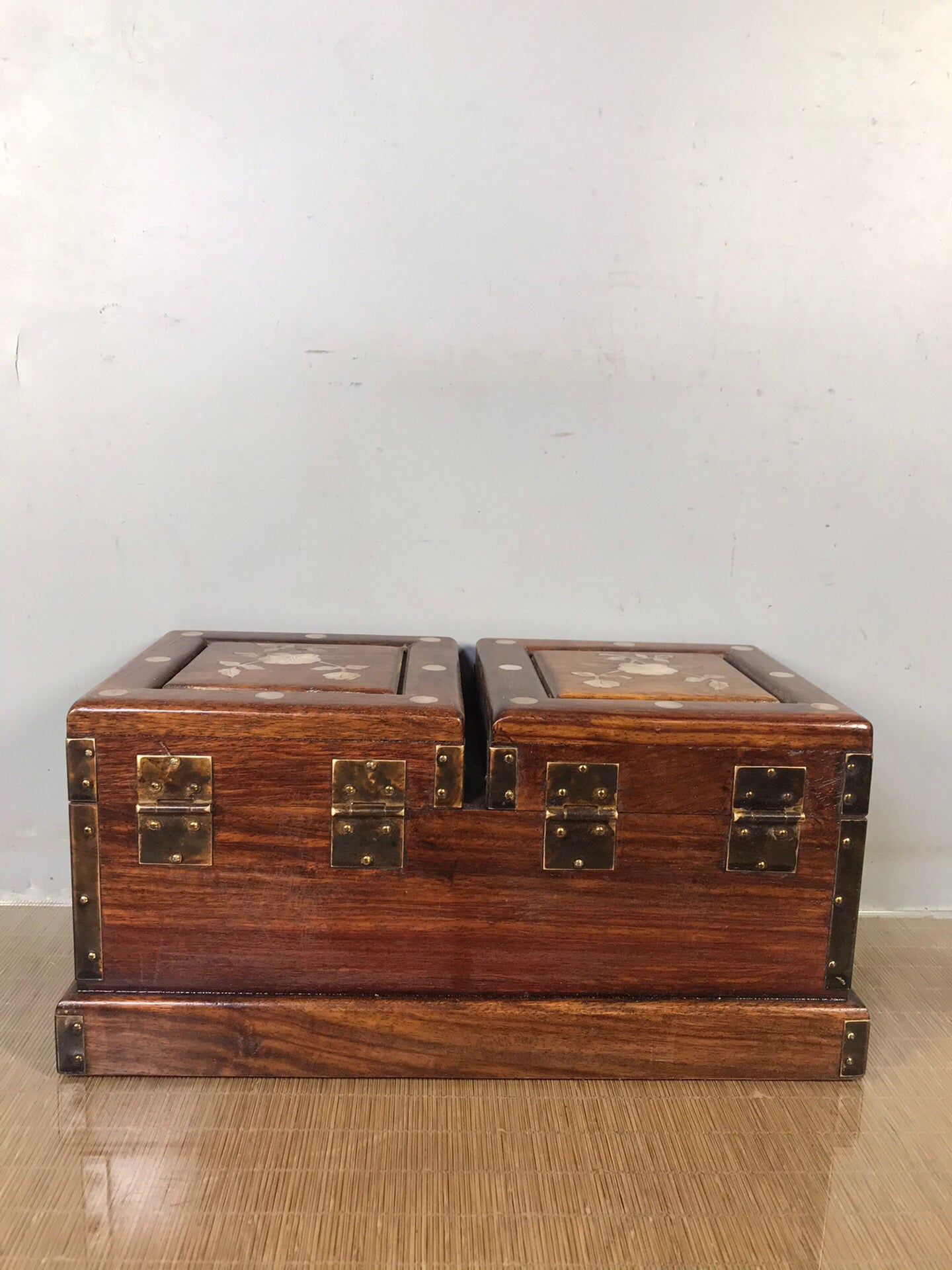 Chinese antique rosewood double opening jewelry box