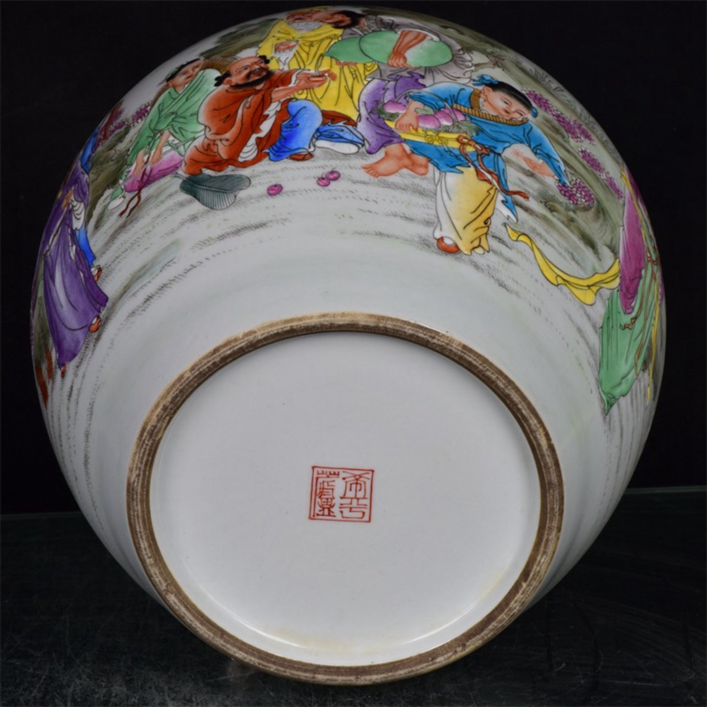 Chinese Antique Eight Immortals Figure Pattern Apple Zun