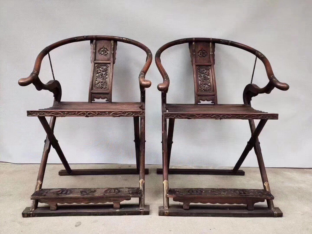 A pair of Chinese antique rosewood folding chairs