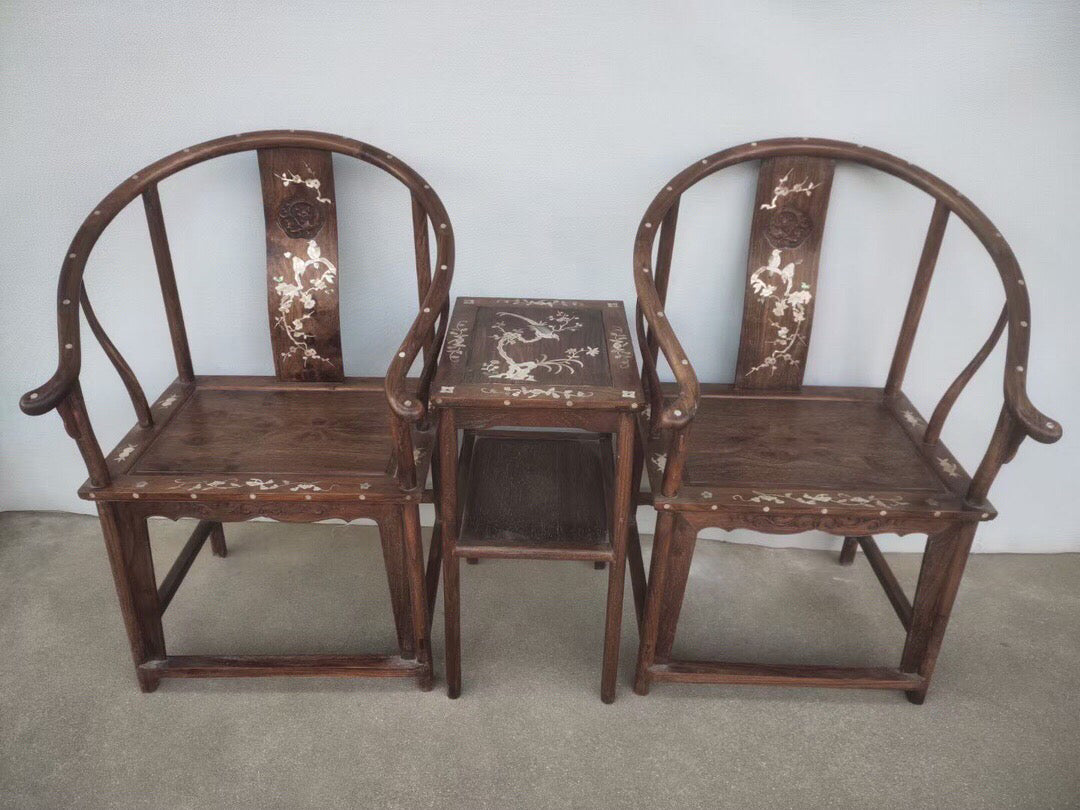 A set of antique Chinese rosewood armchair