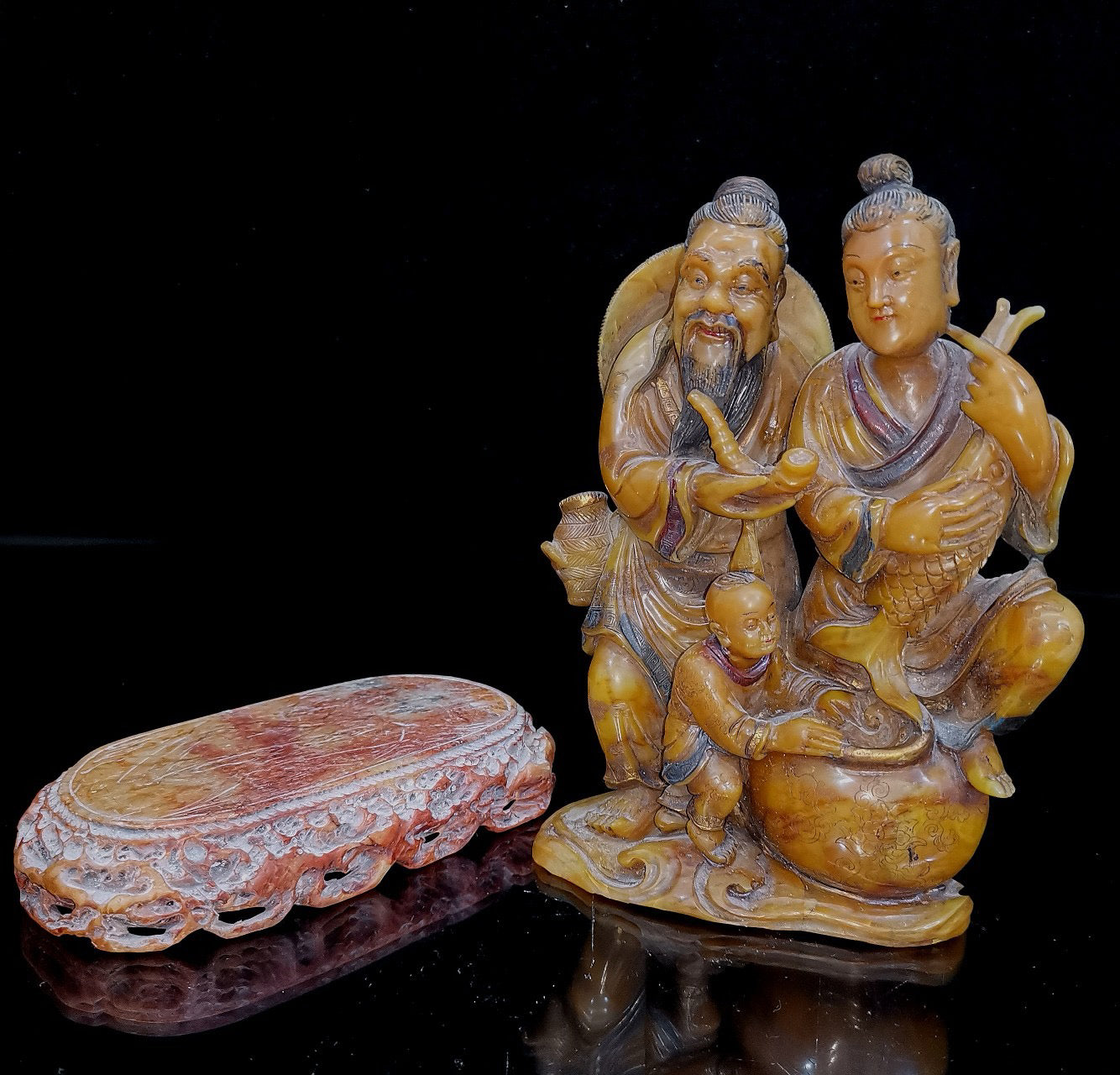 Chinese Antique Shoushan Stone Fisherman and Boy