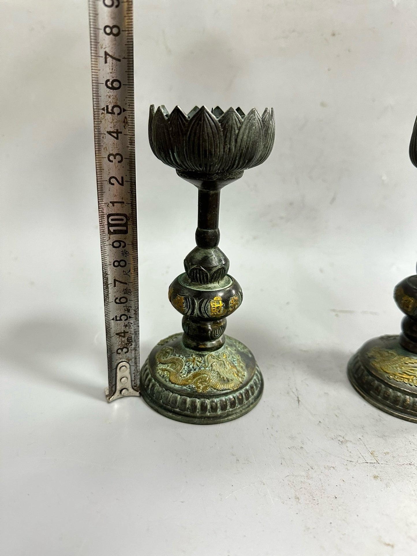 Pure copper antique gilded dragon and phoenix wax platform