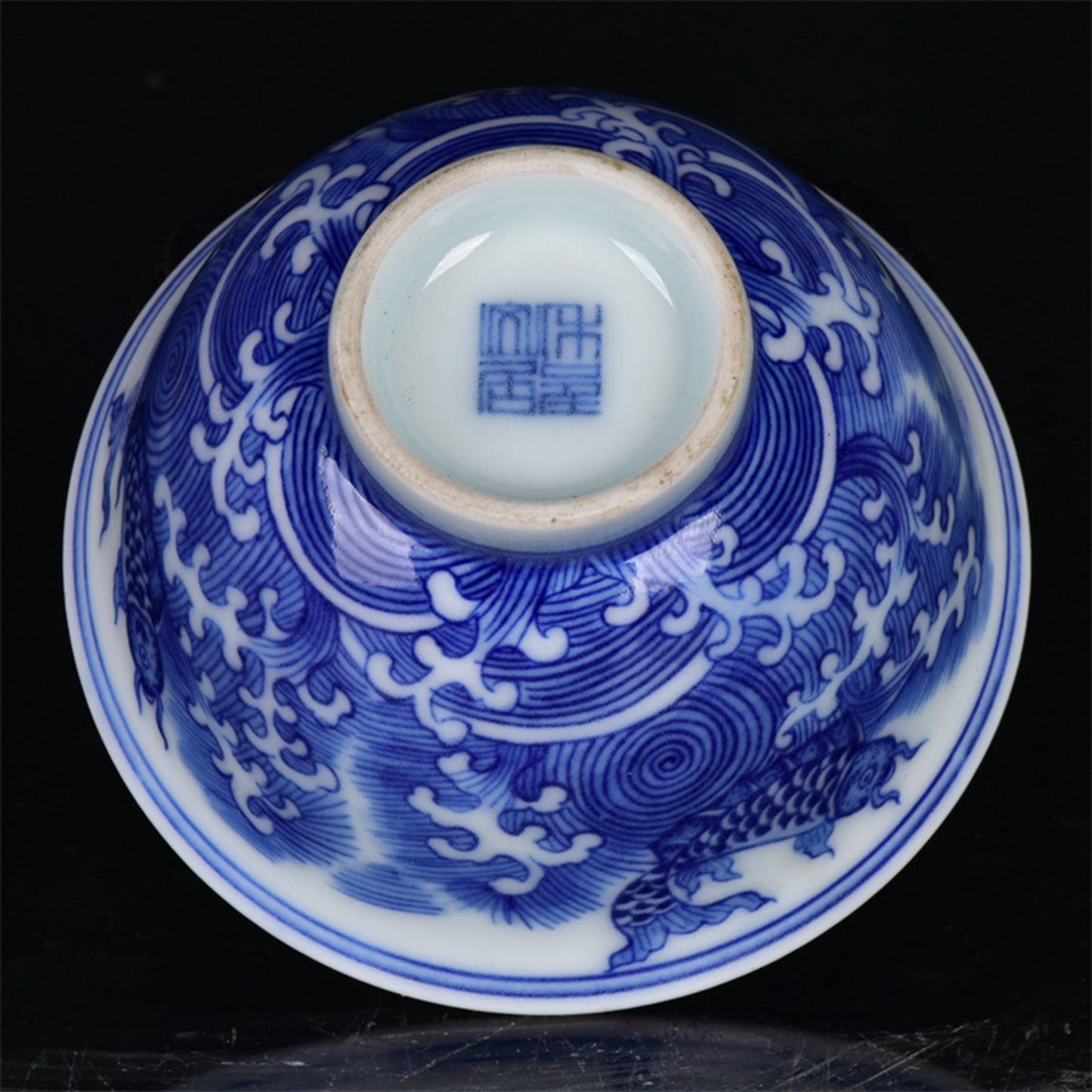 Chinese Antique Blue and White Carp Jumping Dragon Gate Cup