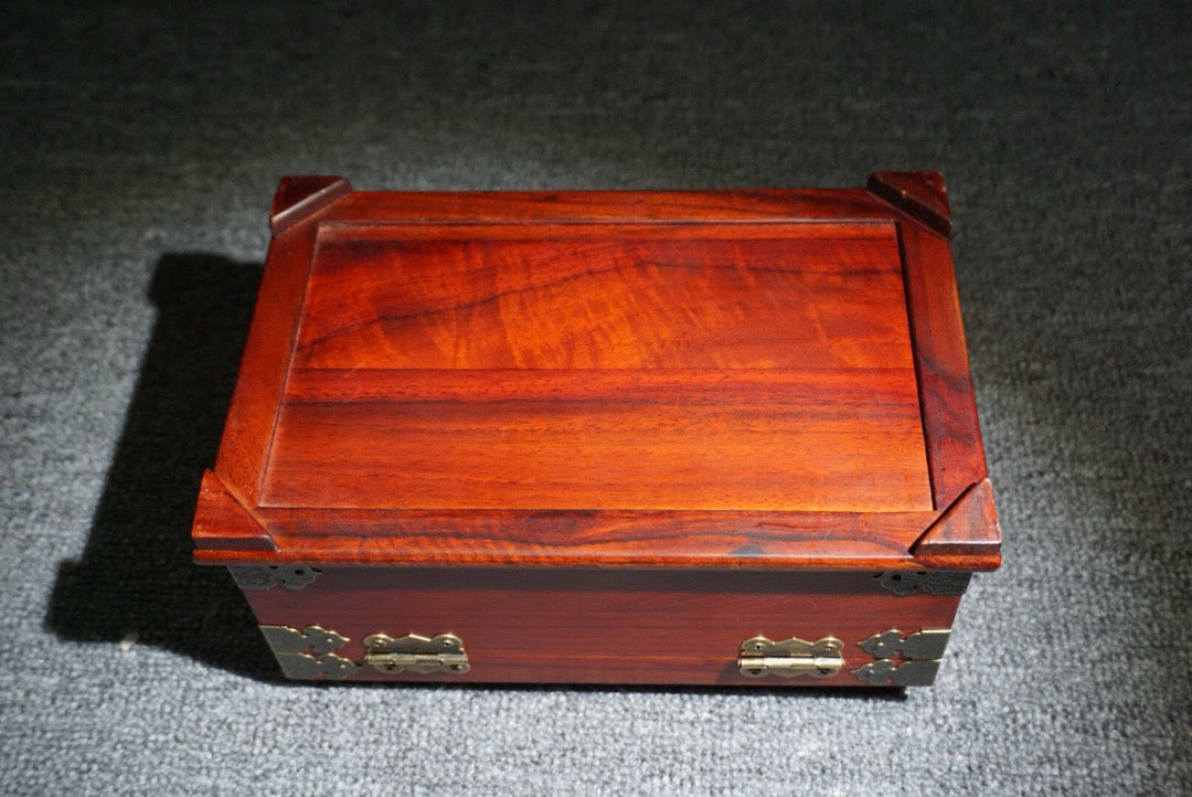 Chinese antique rosewood inlaid silver dollar jewelry box