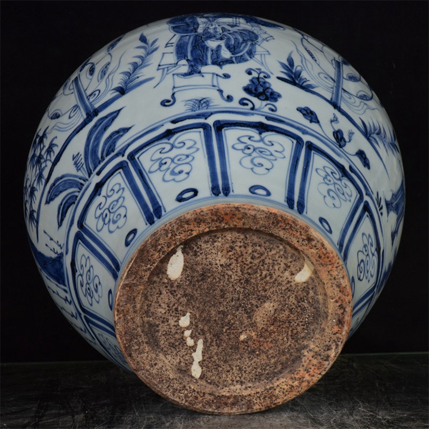 Chinese Antique Blue and White Zhou Yafu Xiliuying Double Ear Pan Mouth Jar