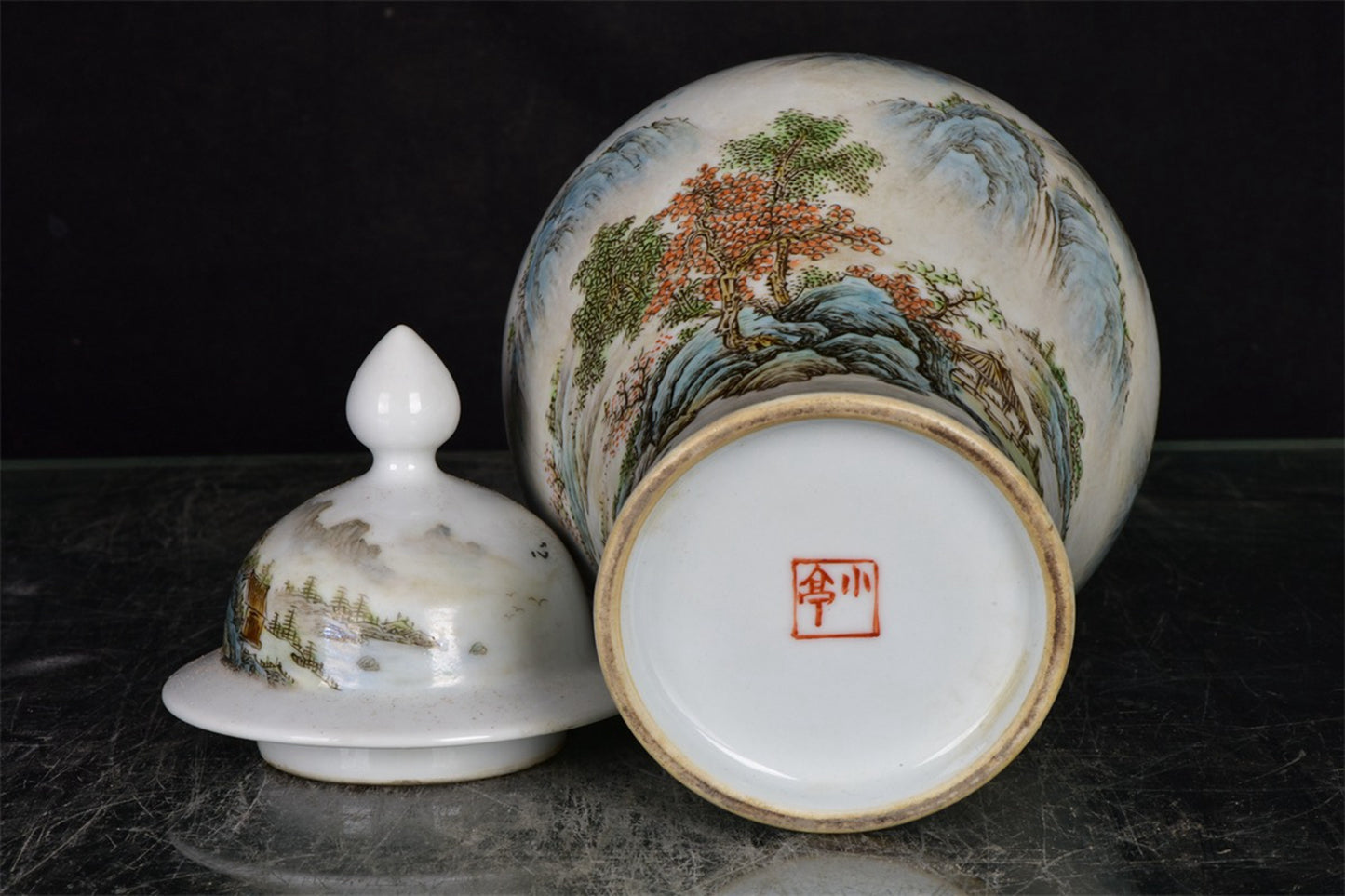 Chinese Antique Landscape Pattern Wang Xiaoting Painted General Jar