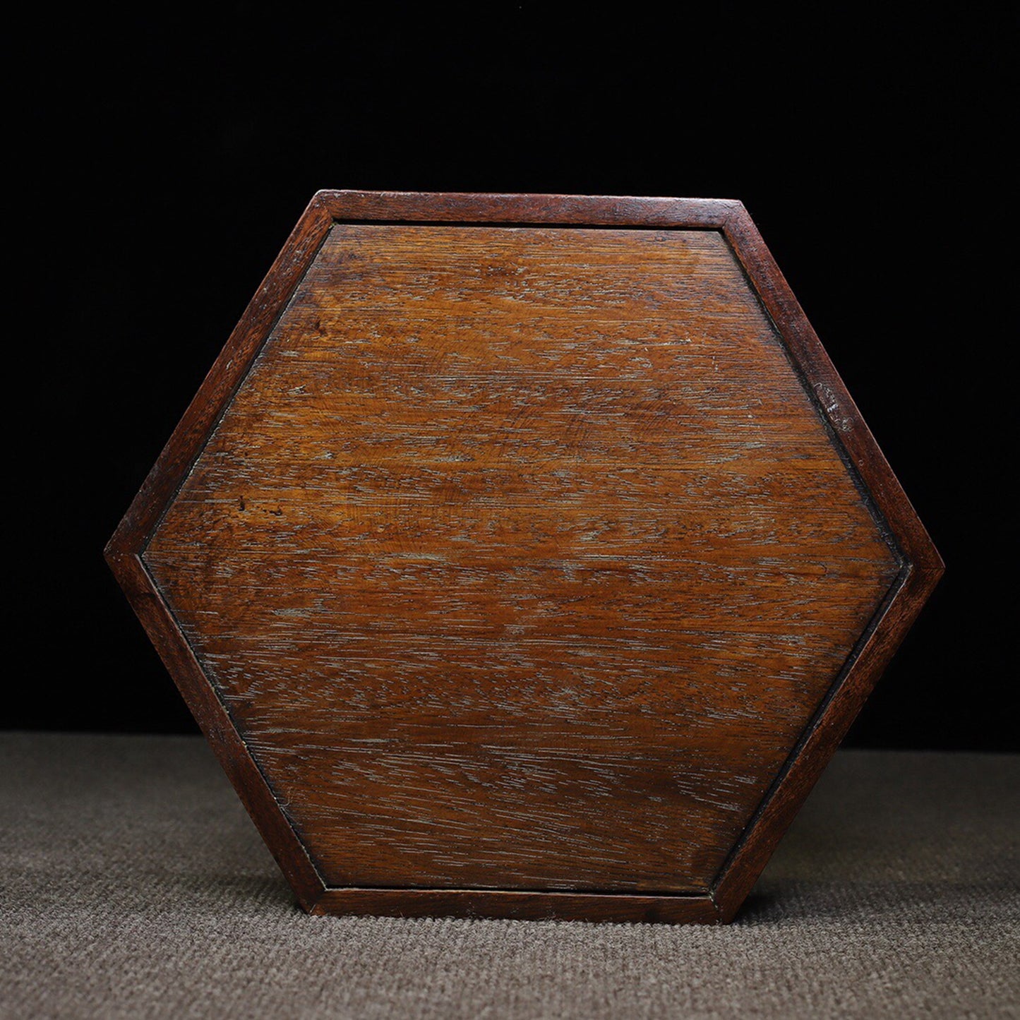 Chinese antique rosewood hollowed out carved hexagonal tea tray