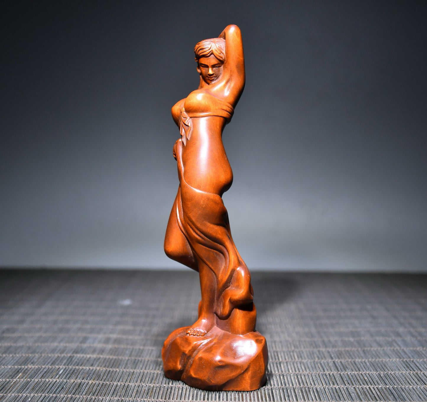 Small leaved boxwood carved female statue