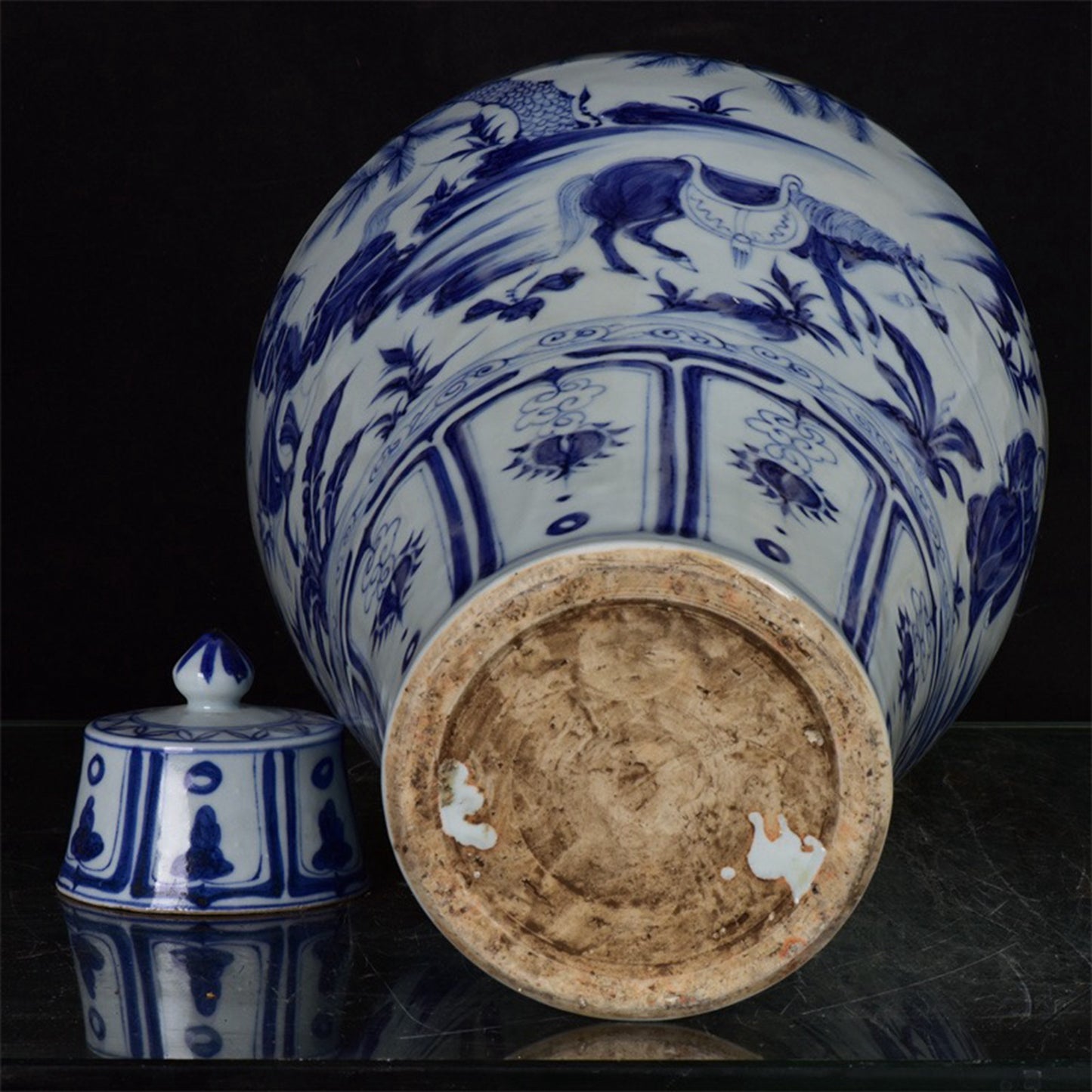 Chinese Antique Blue and White Plum Vase with Han Xin Pattern under the Moon