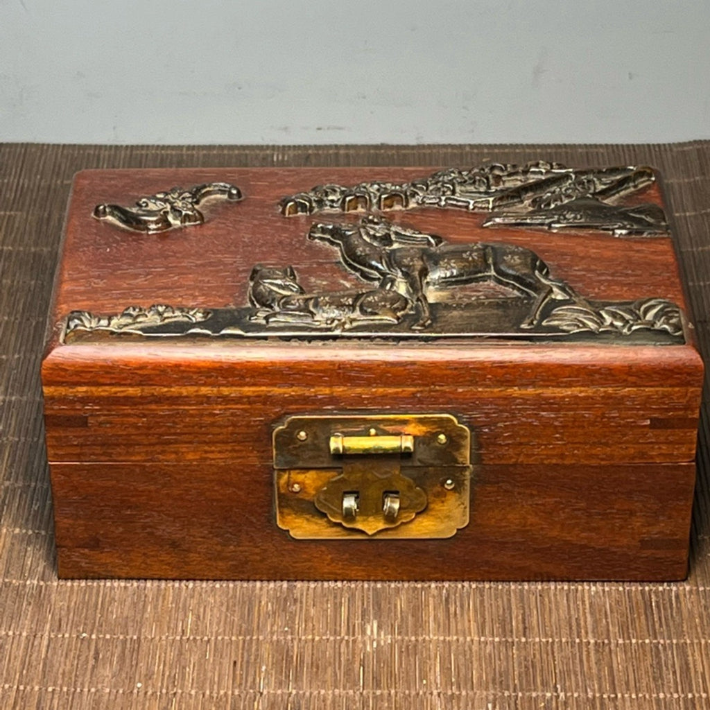 Pear wood inlaid bamboo yellow carved jewelry box