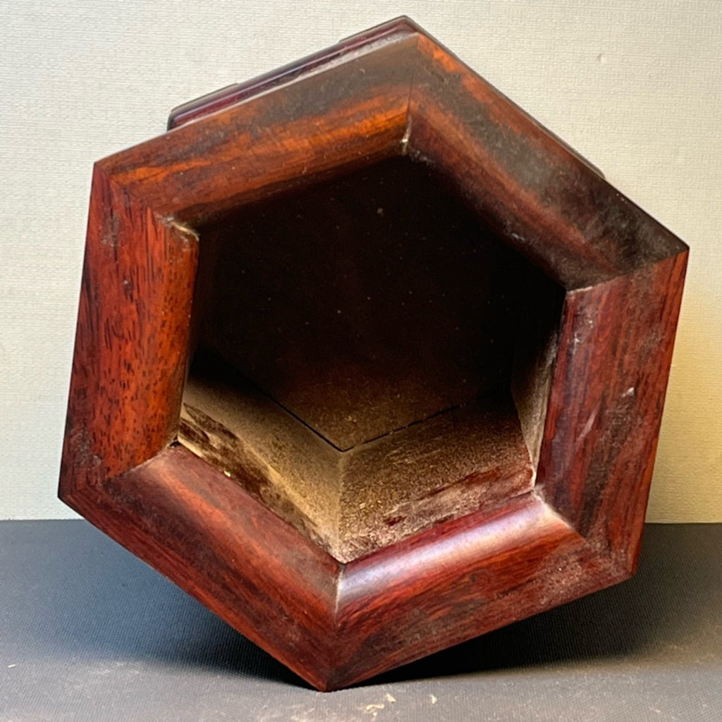 Red acid branch wood carved hexagonal pen holder ornament
