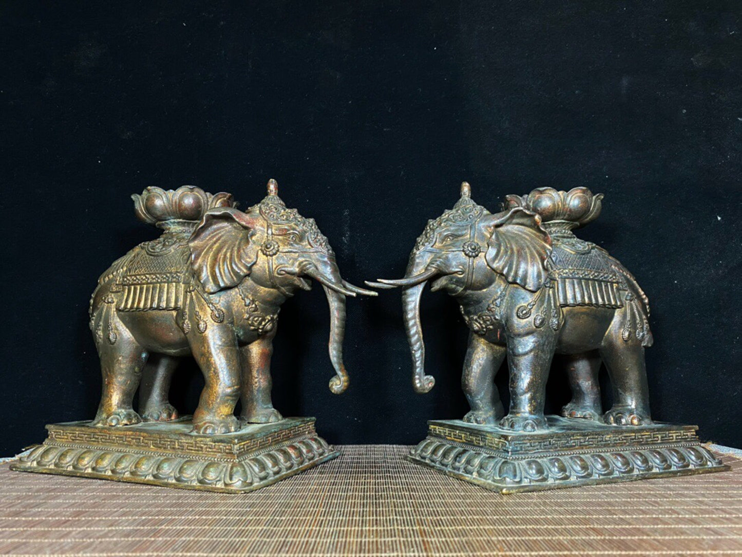 A pair of Chinese antique pure copper elephant lotus wax stands
