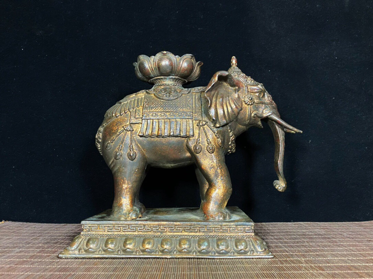 A pair of Chinese antique pure copper elephant lotus wax stands