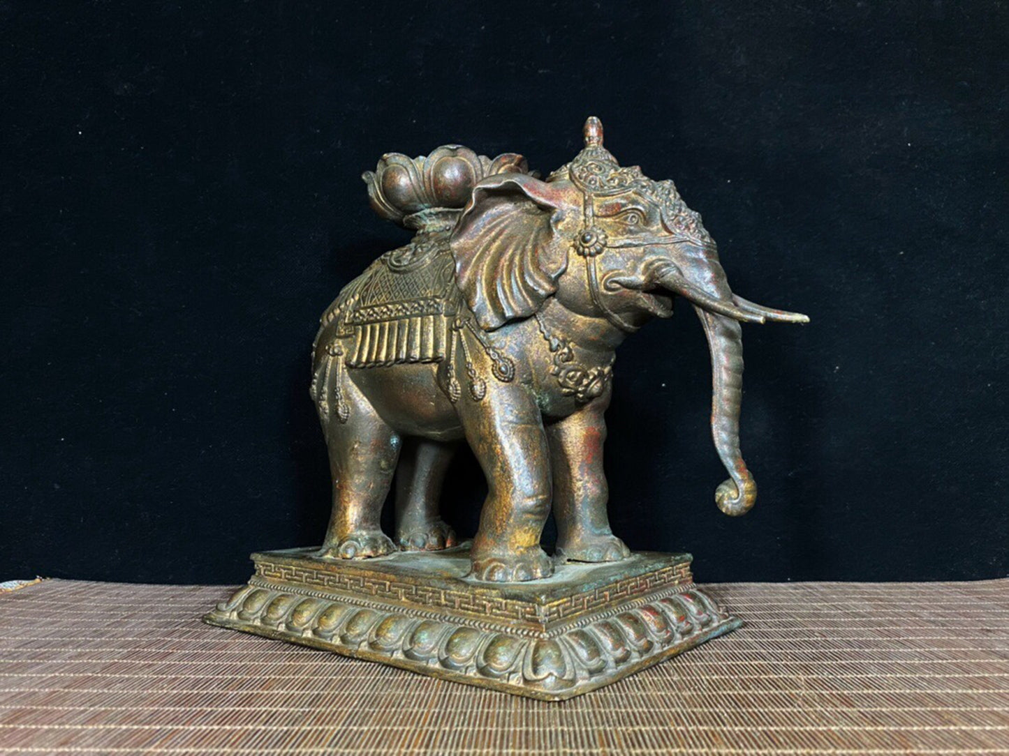 A pair of Chinese antique pure copper elephant lotus wax stands