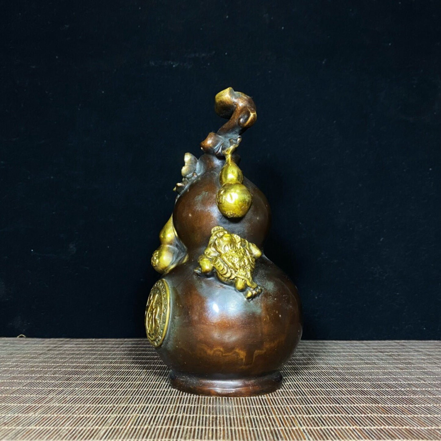 A pair of Chinese antique pure copper pixiu gourds