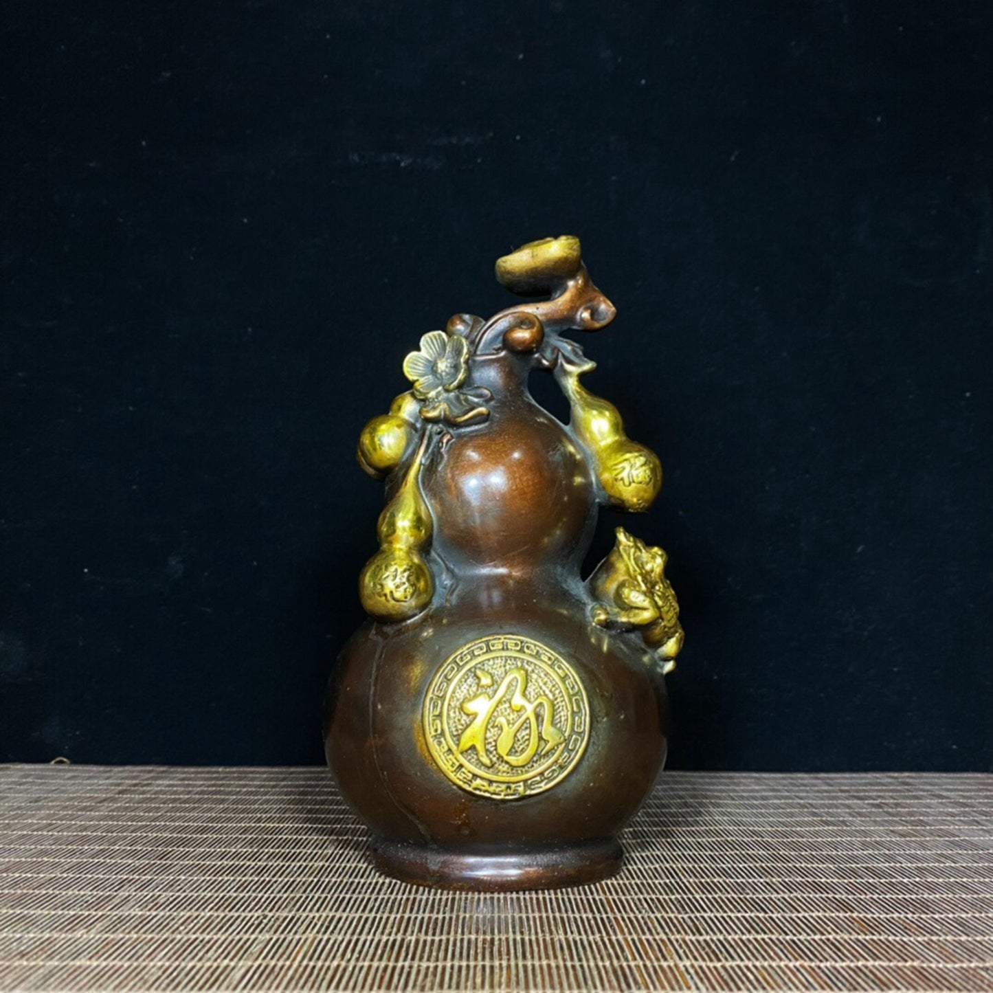 A pair of Chinese antique pure copper pixiu gourds