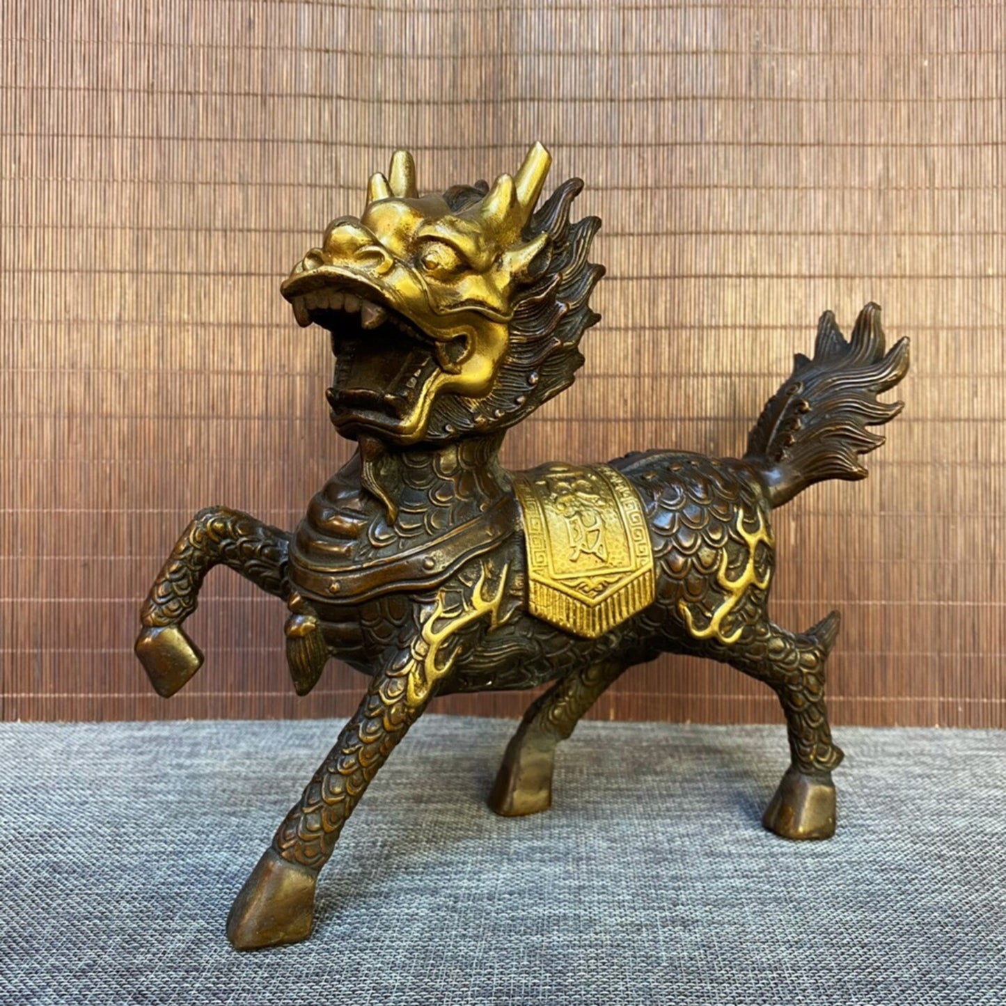 A pair of Chinese antique pure copper qilin