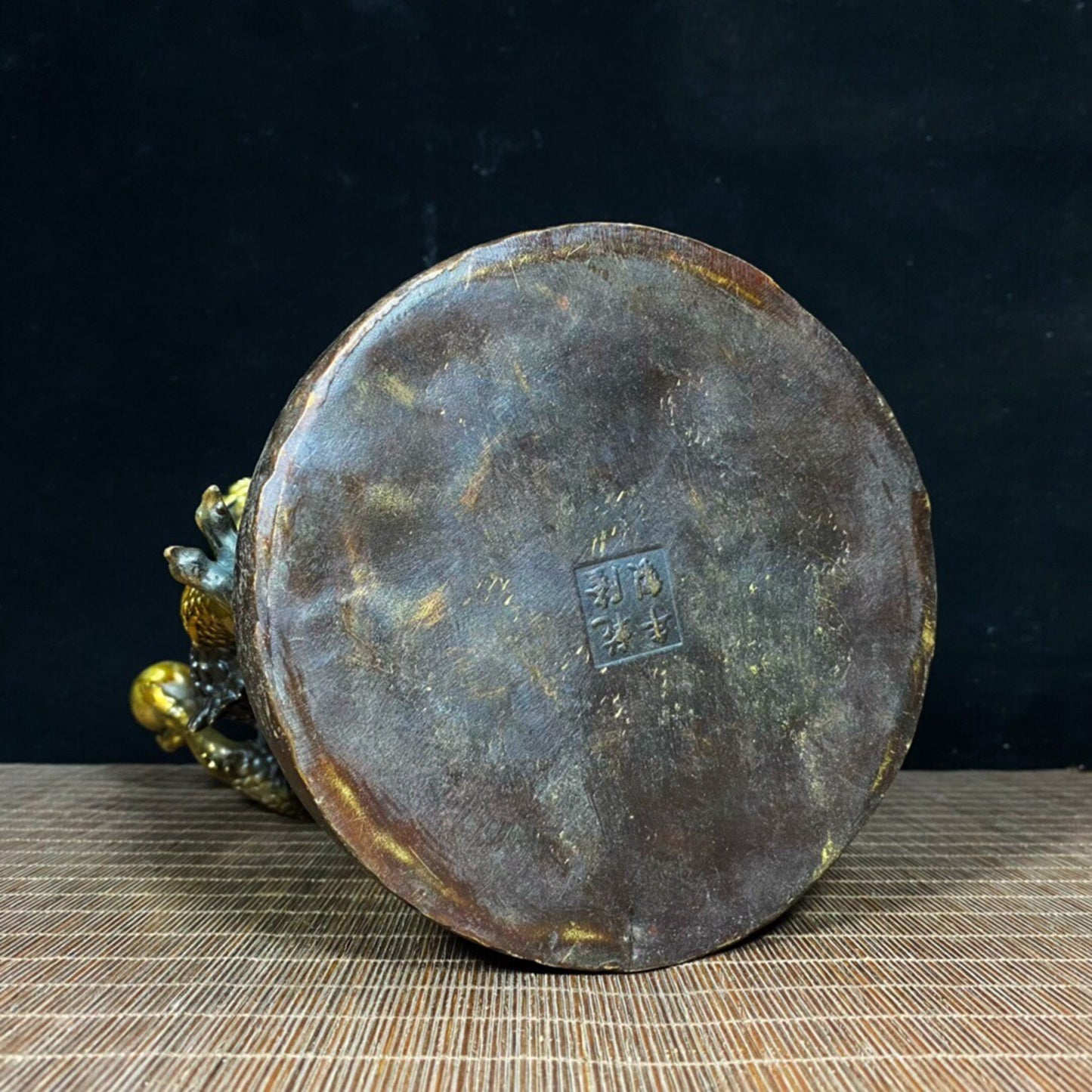 Chinese Antique Pure Copper Dragon Grasping Treasure Pearl