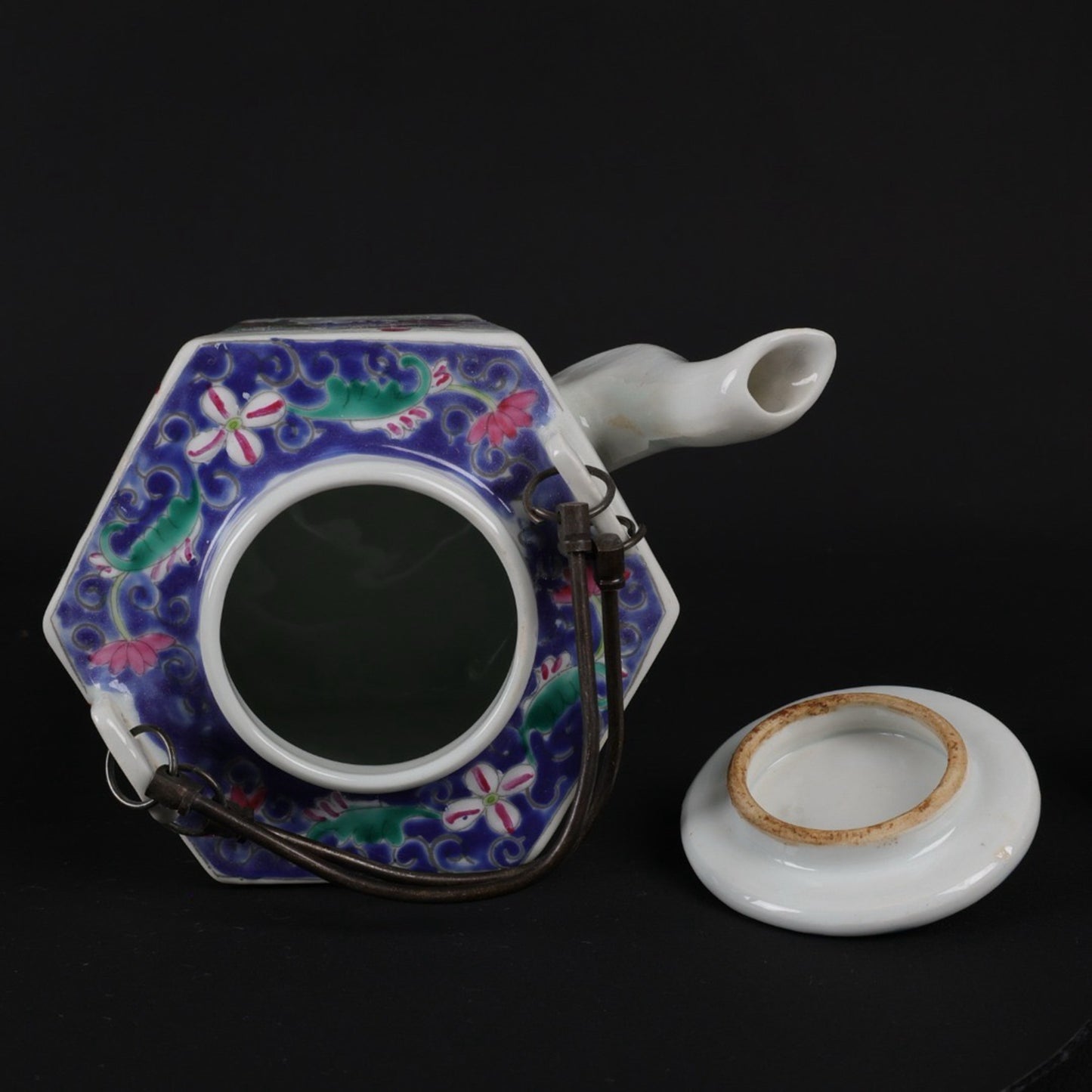 Pink Lucky, Longevity, and Three Star Pattern Hexagonal Qiao Liang Pot