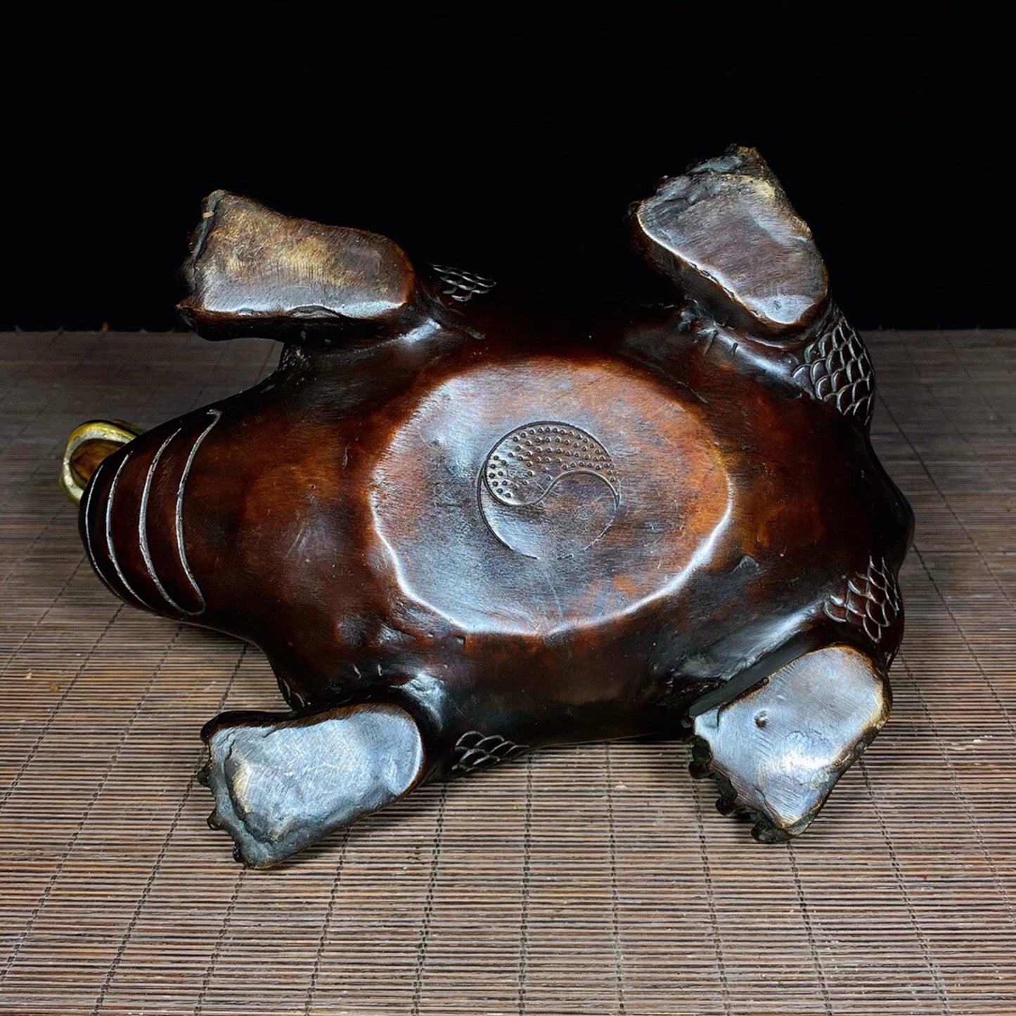 Chinese Antique Pure Copper Bagua Tai Chi Dragon Turtle