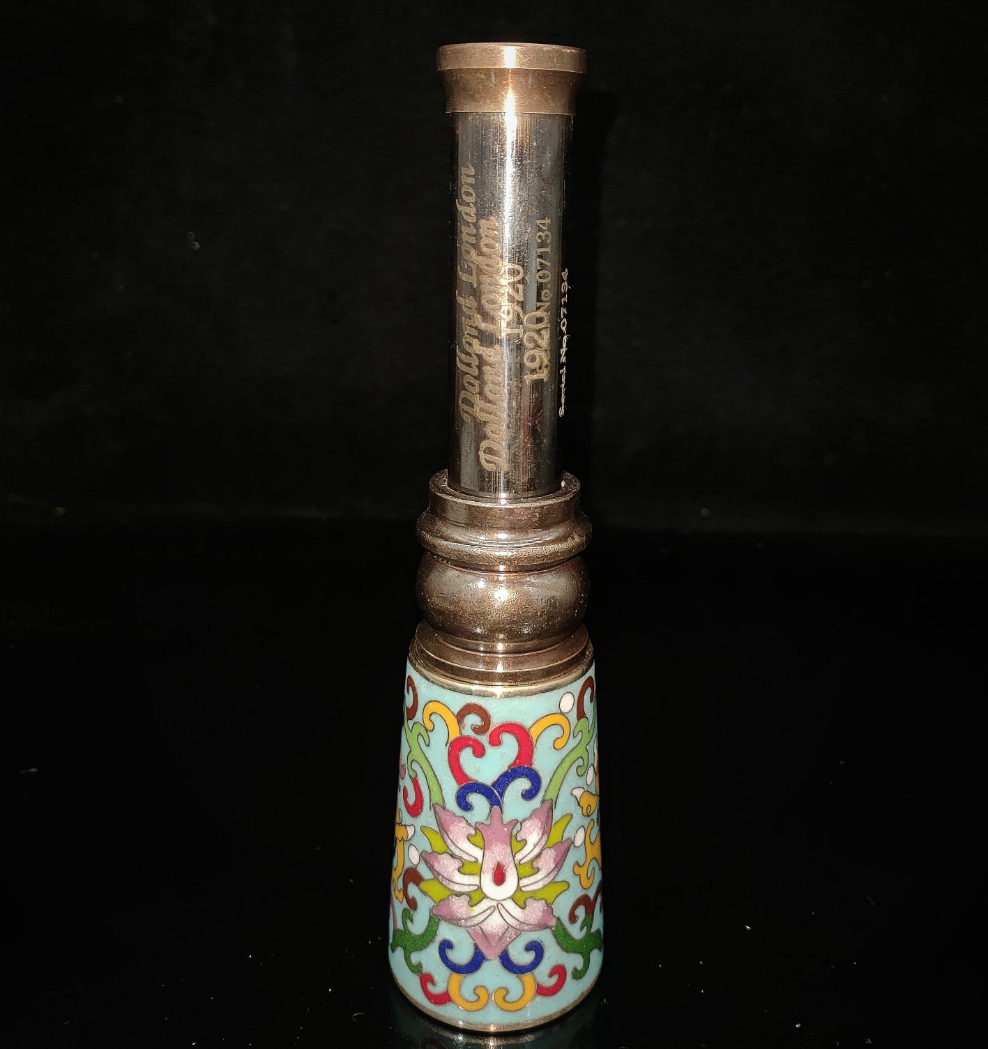 Enamel colored telescope inside wooden box
