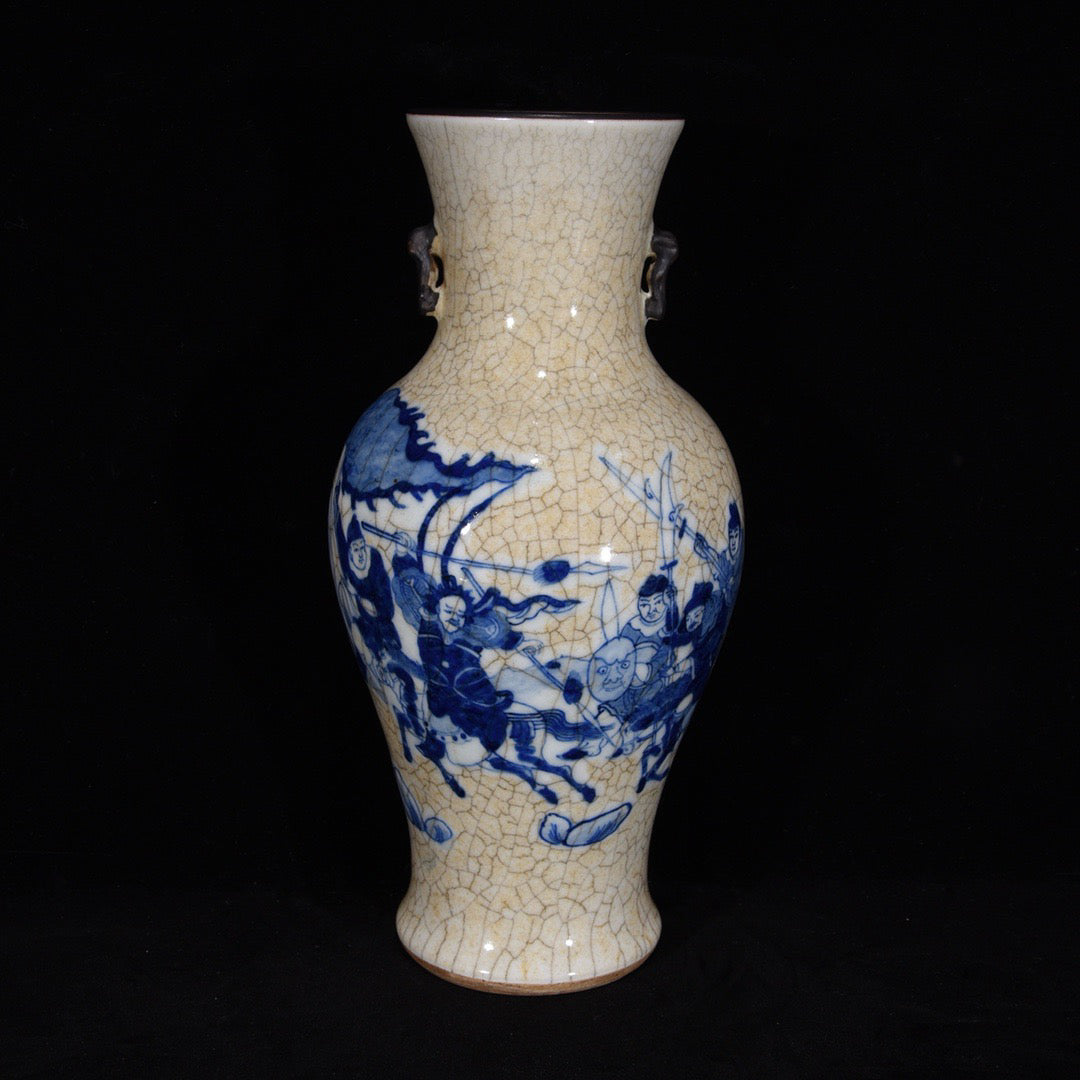 Blue and white open film character story pattern double ear bottle