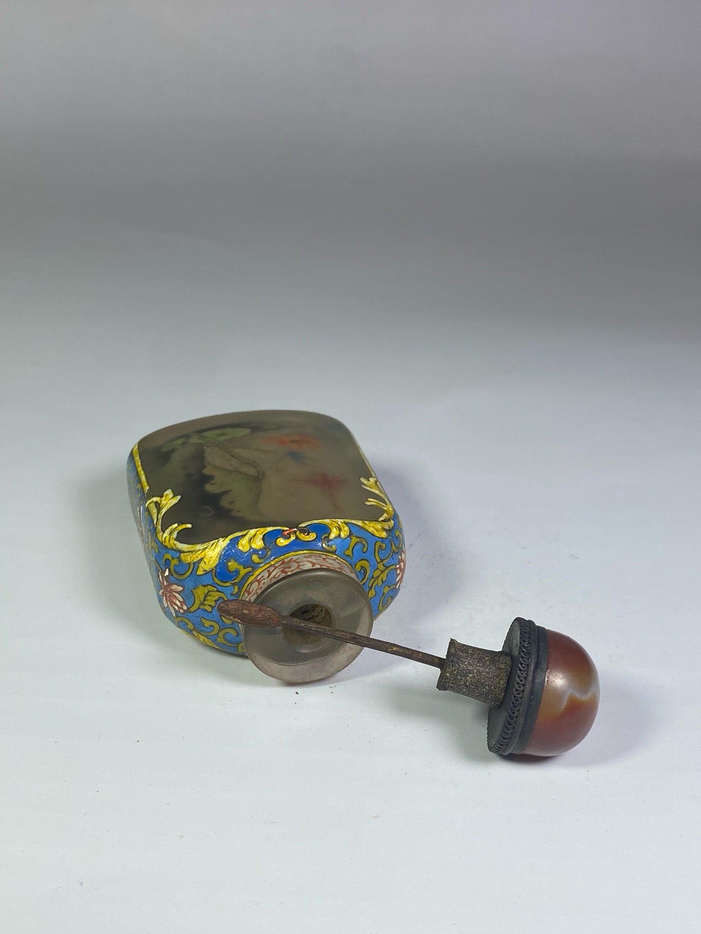 Chinese antique glass exterior painting enamel interior painting cordyceps snuff bottle