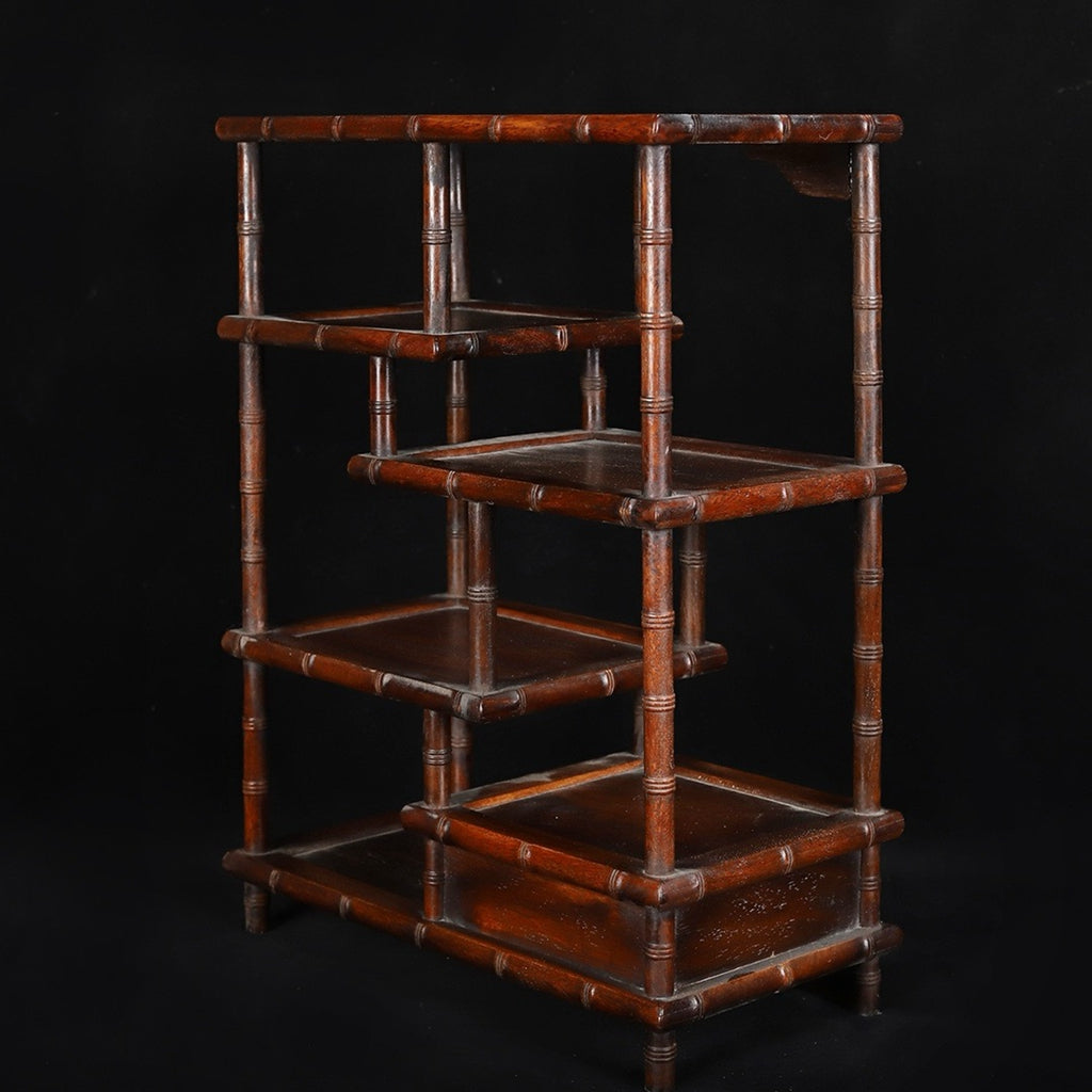 Hua Li Mu carved bamboo joint with drawer Bo Gu shelf