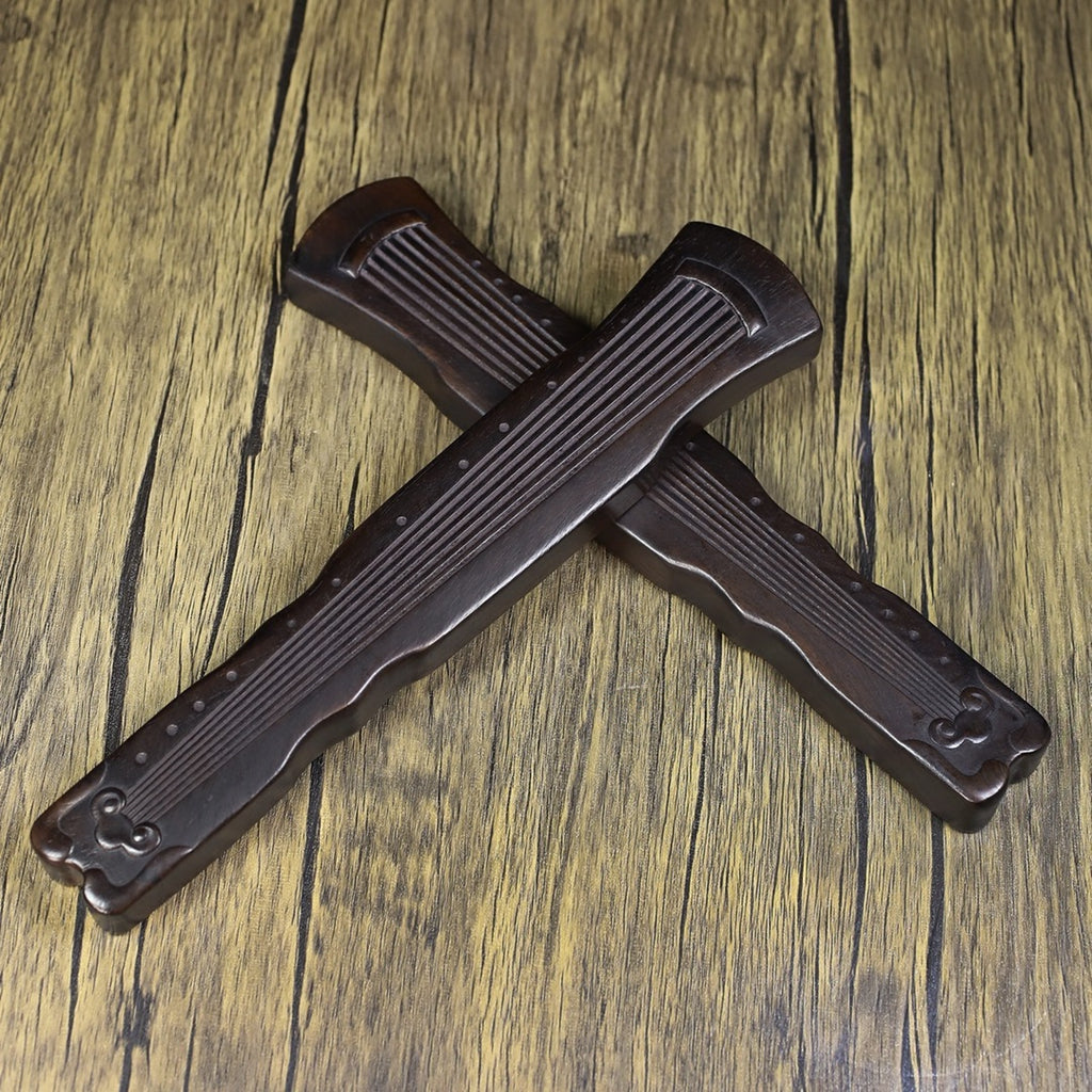 A pair of Huali wood carved Guqin weights and rulers